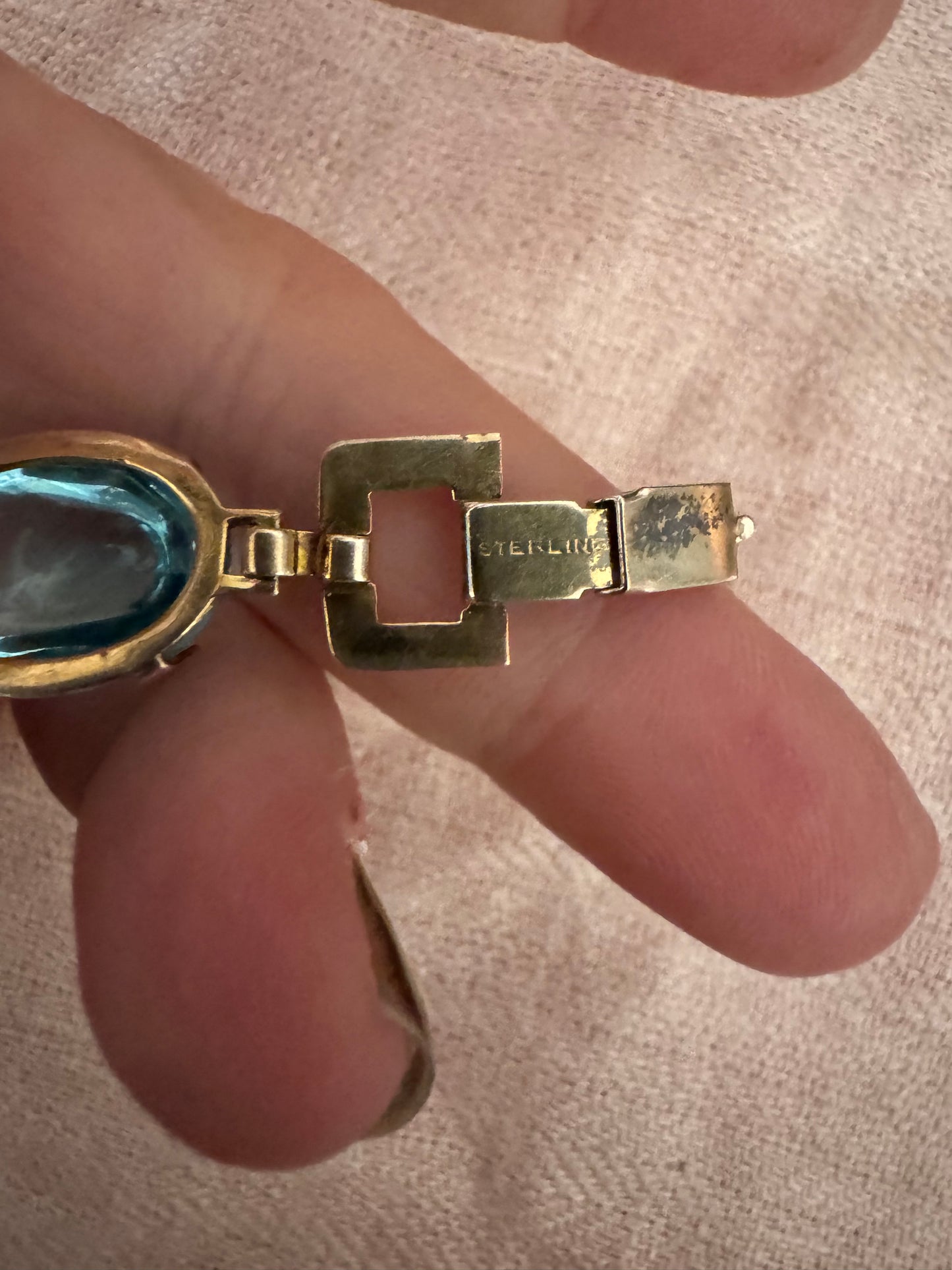 Vintage Gold Over Sterling Bracelet with Glass Cabochons
