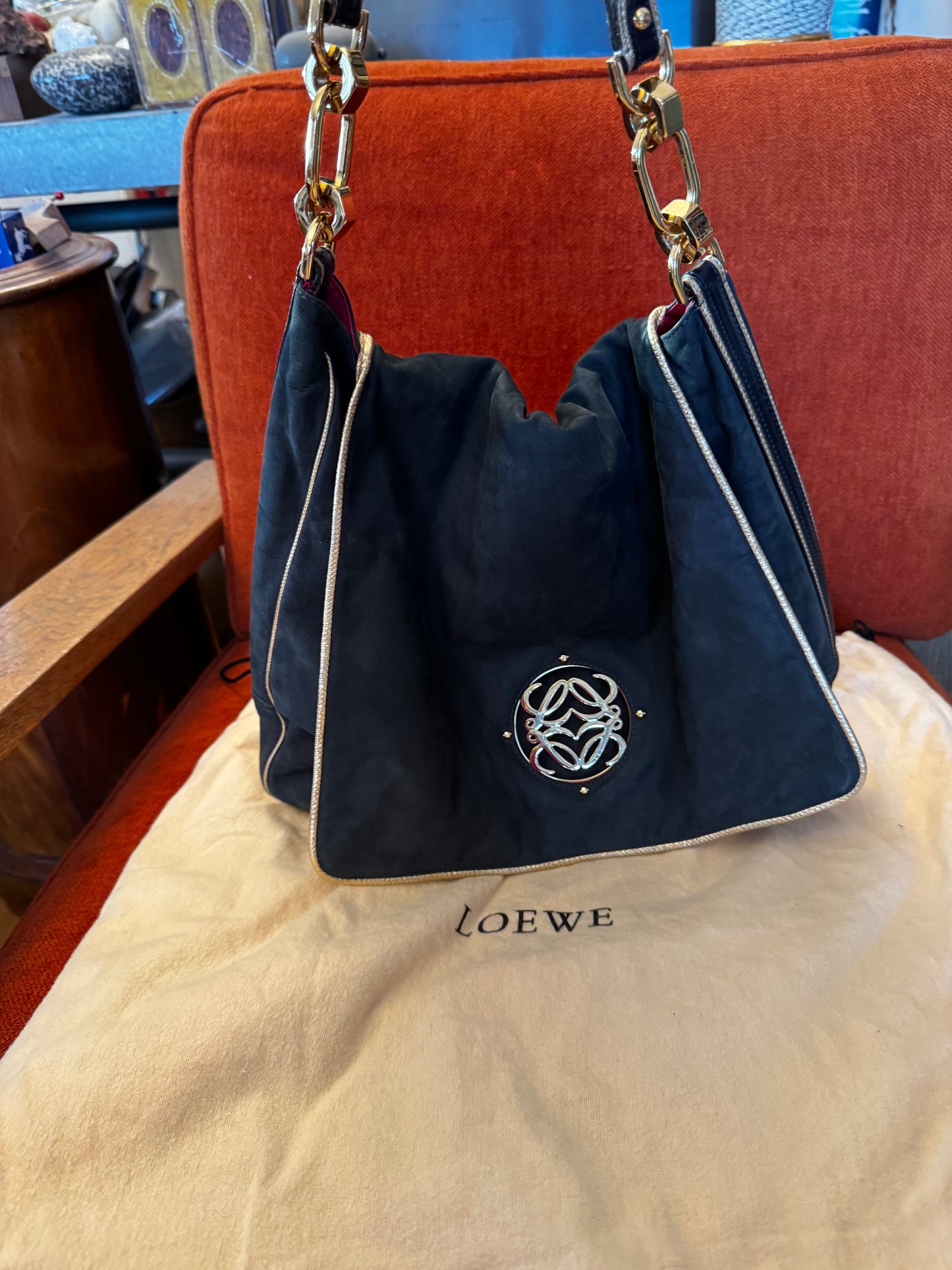 Vintage LOEWE Madrid Teal Nubuck Shoulder Bag Made in Spain