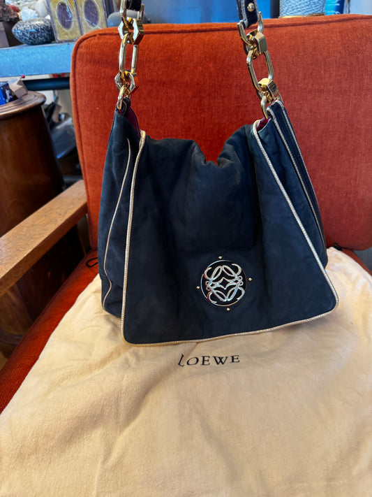 Vintage LOEWE Madrid Teal Nubuck Shoulder Bag Made in Spain