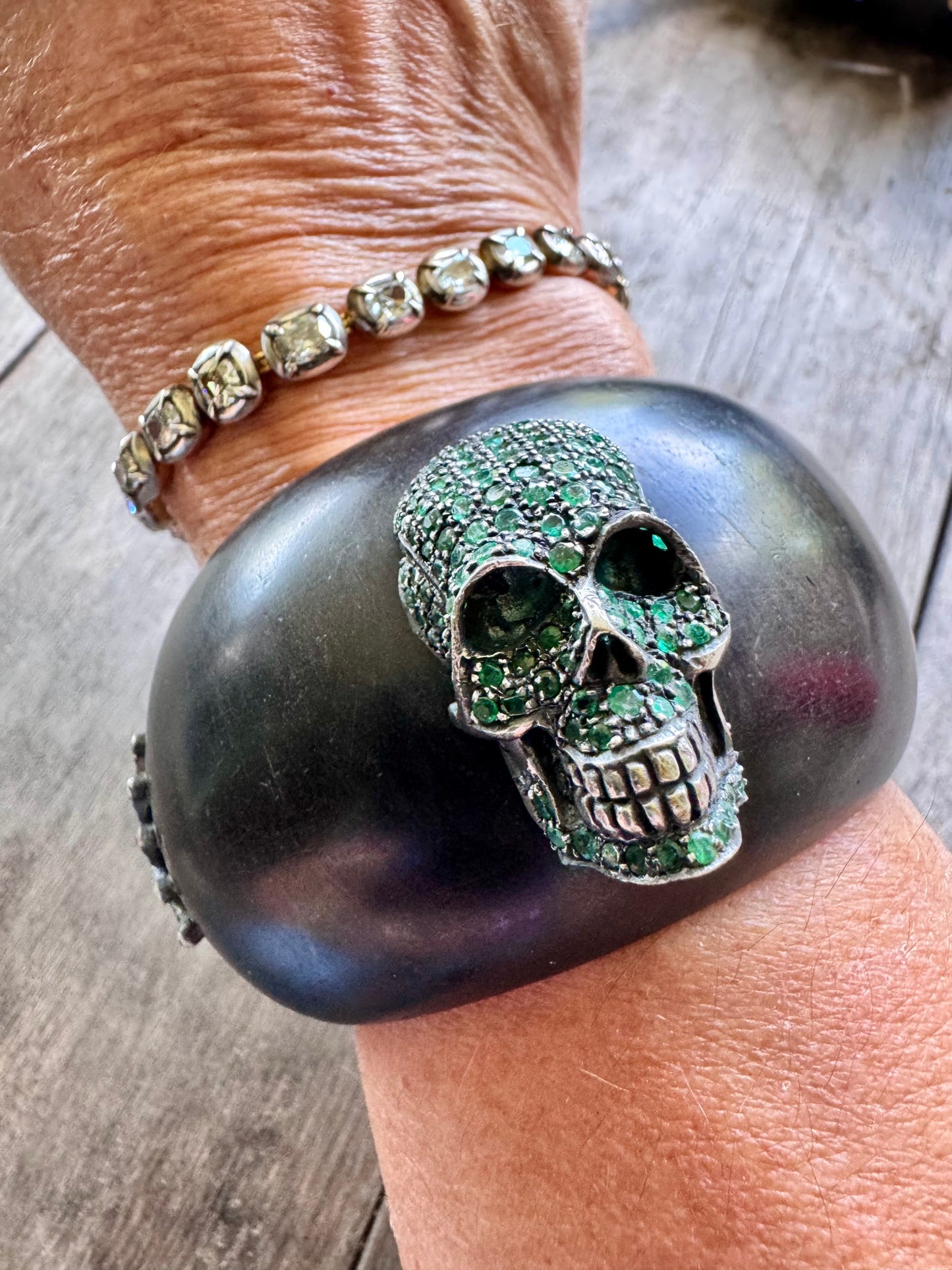 JKC Emerald and Ebony Skull Cuff