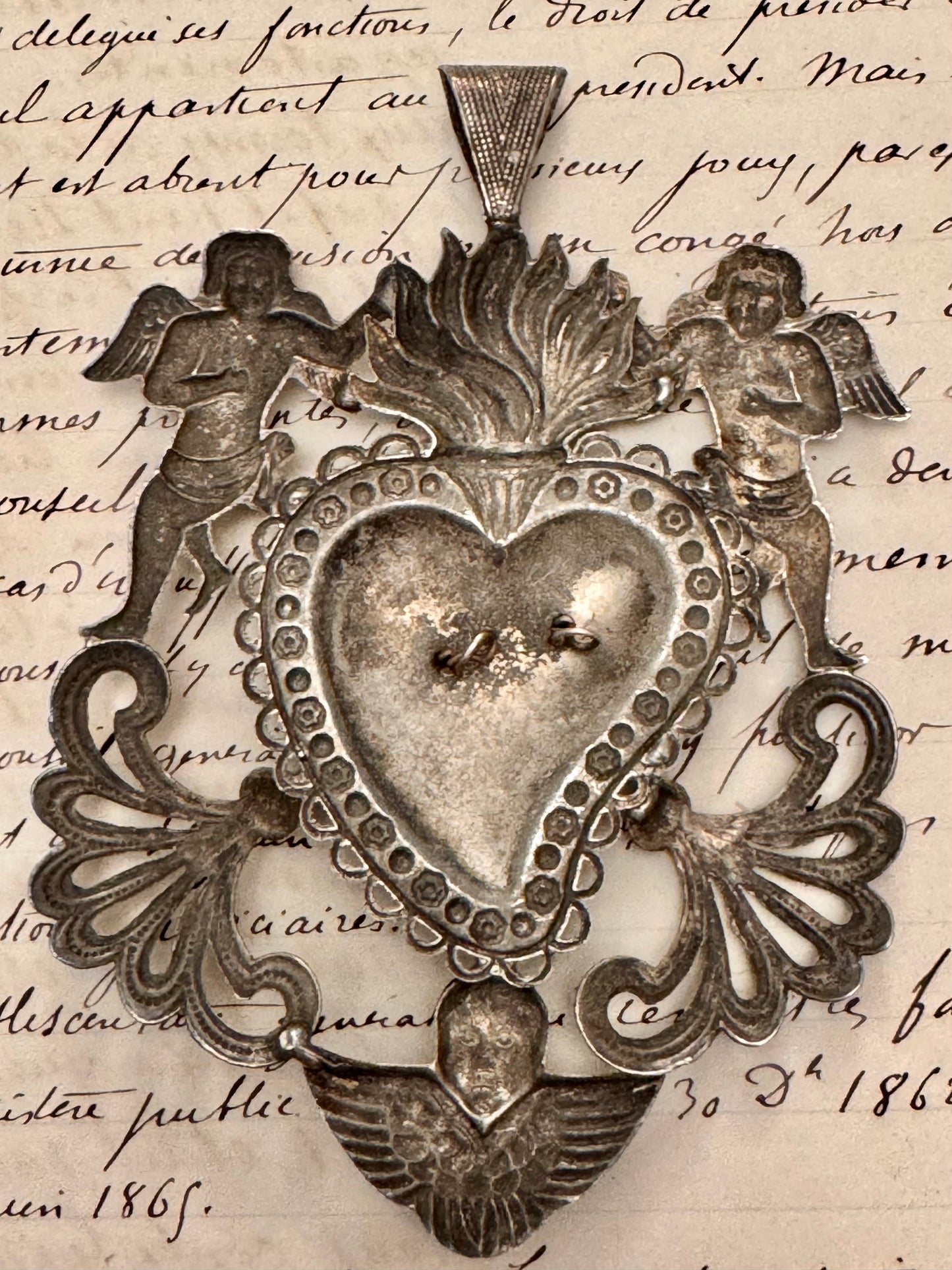 Medium Silver Repousse Ex Voto Heart #1