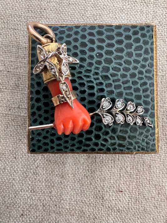 Antique Coral Hand with Diamond Frond
