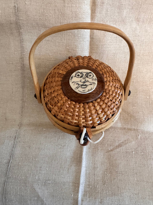 Mini Round Nantucket Basket with Moonfaced Man