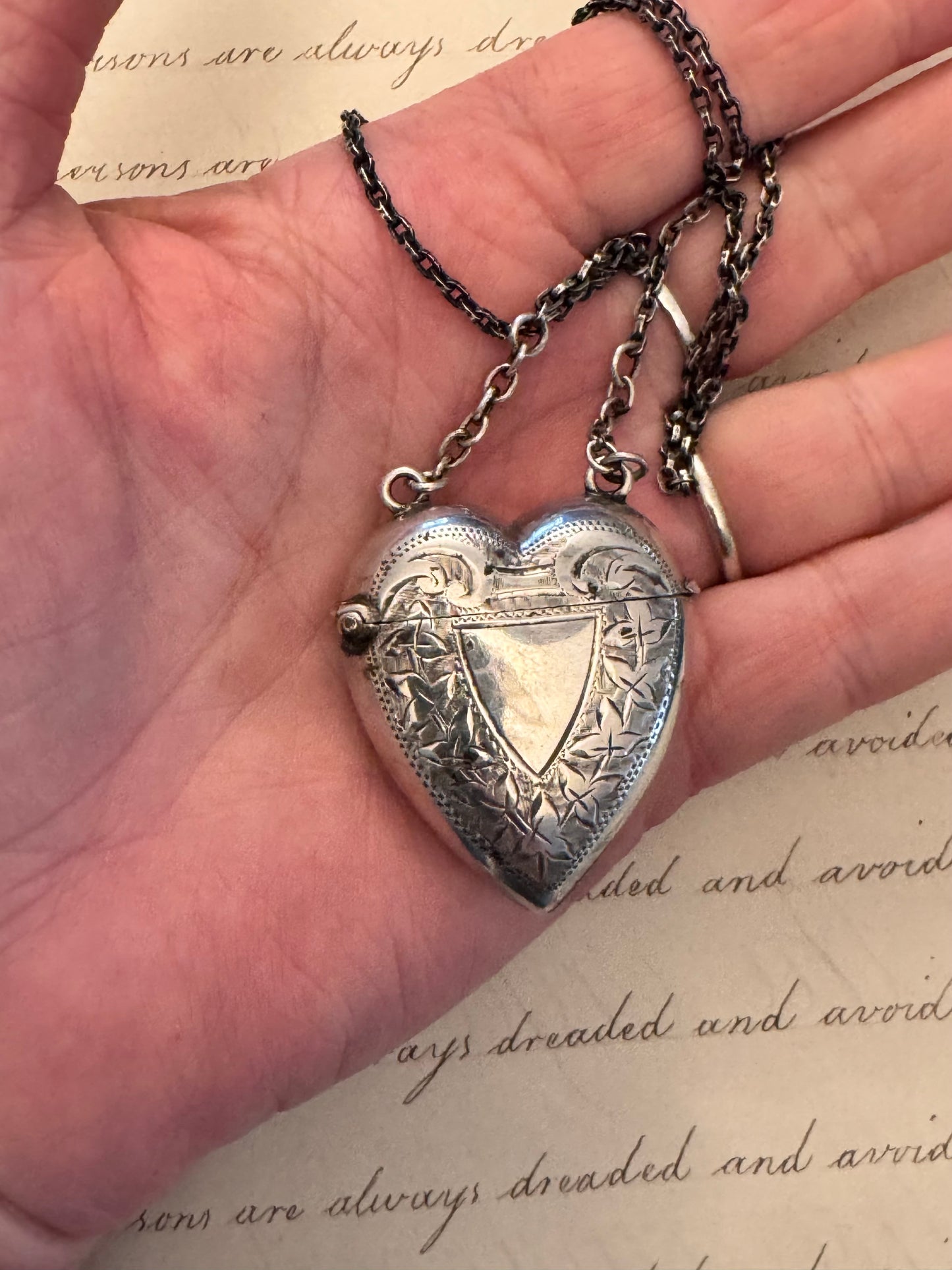Victorian Silver Heart Shaped Match Safe on Chain