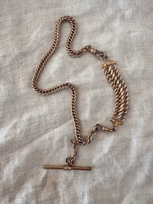 Vintage Gold Filled Watch Chain with Wide Fob Section