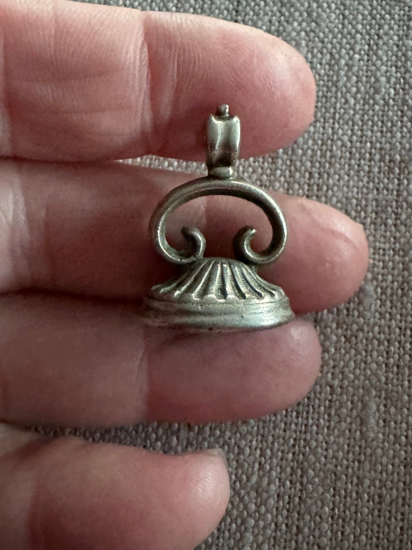 small antique sterling silver fob with carved glass intaglio