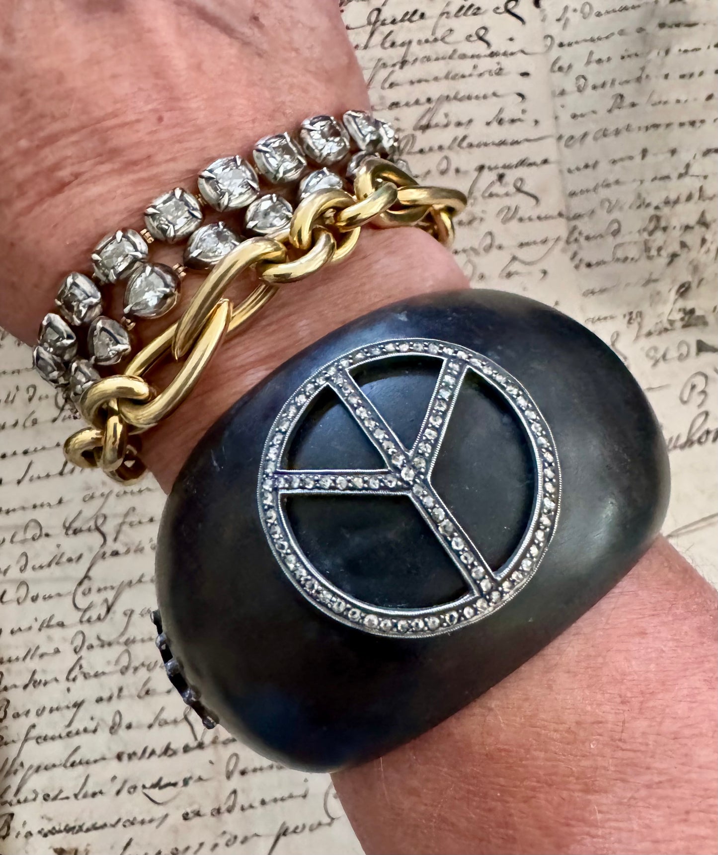 JKC Diamond and Ebony Peace Sign Cuff