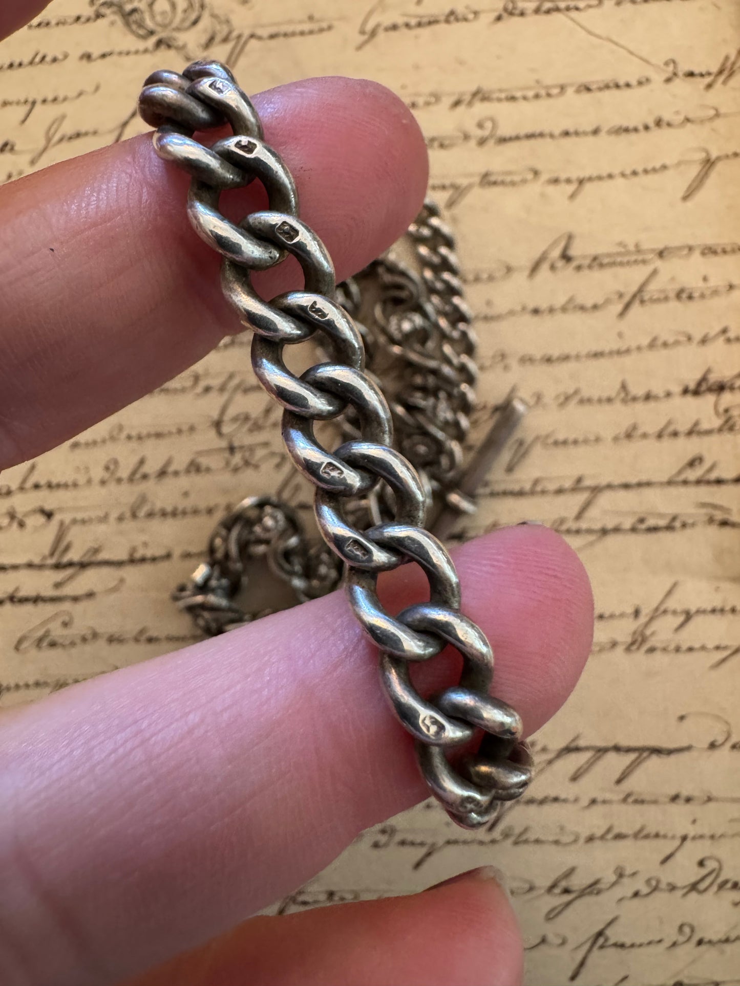 Large English sterling watch chain with graduated section