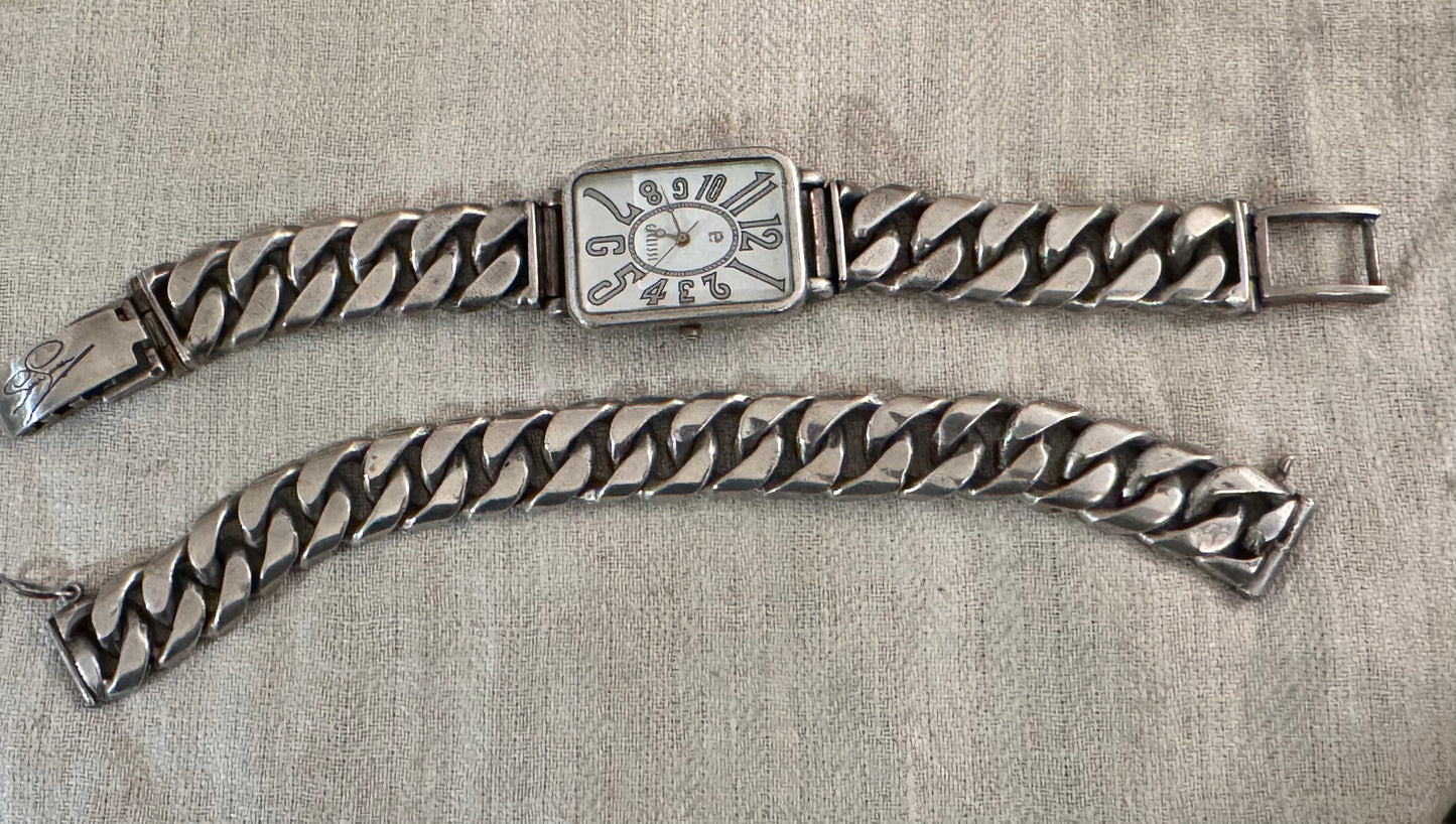 Sterling Silver Eclissi Watch with Heavy Sterling Curb Chain Strap