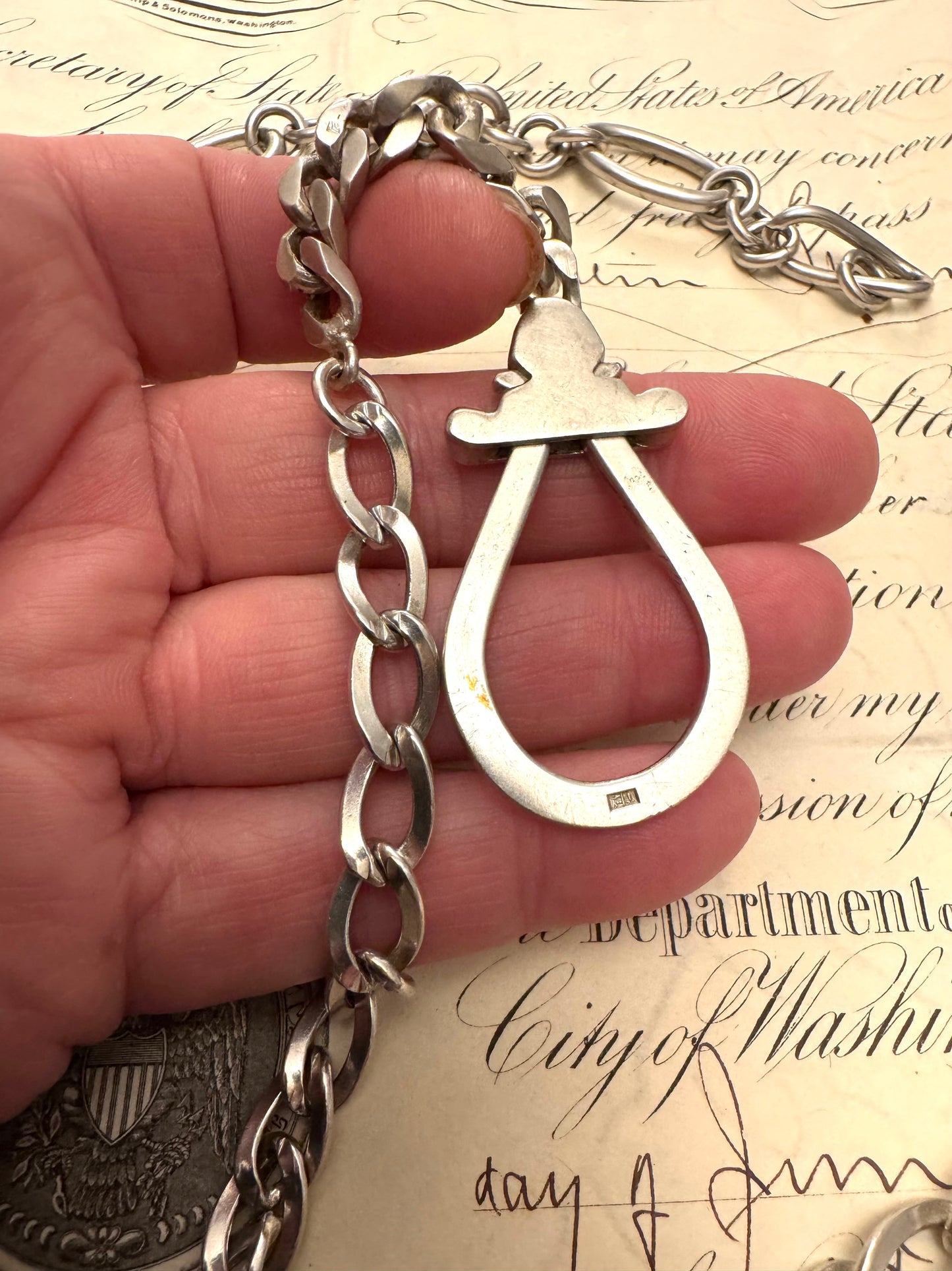 amazing vintage sterling chain with handmade connector and bracelet section