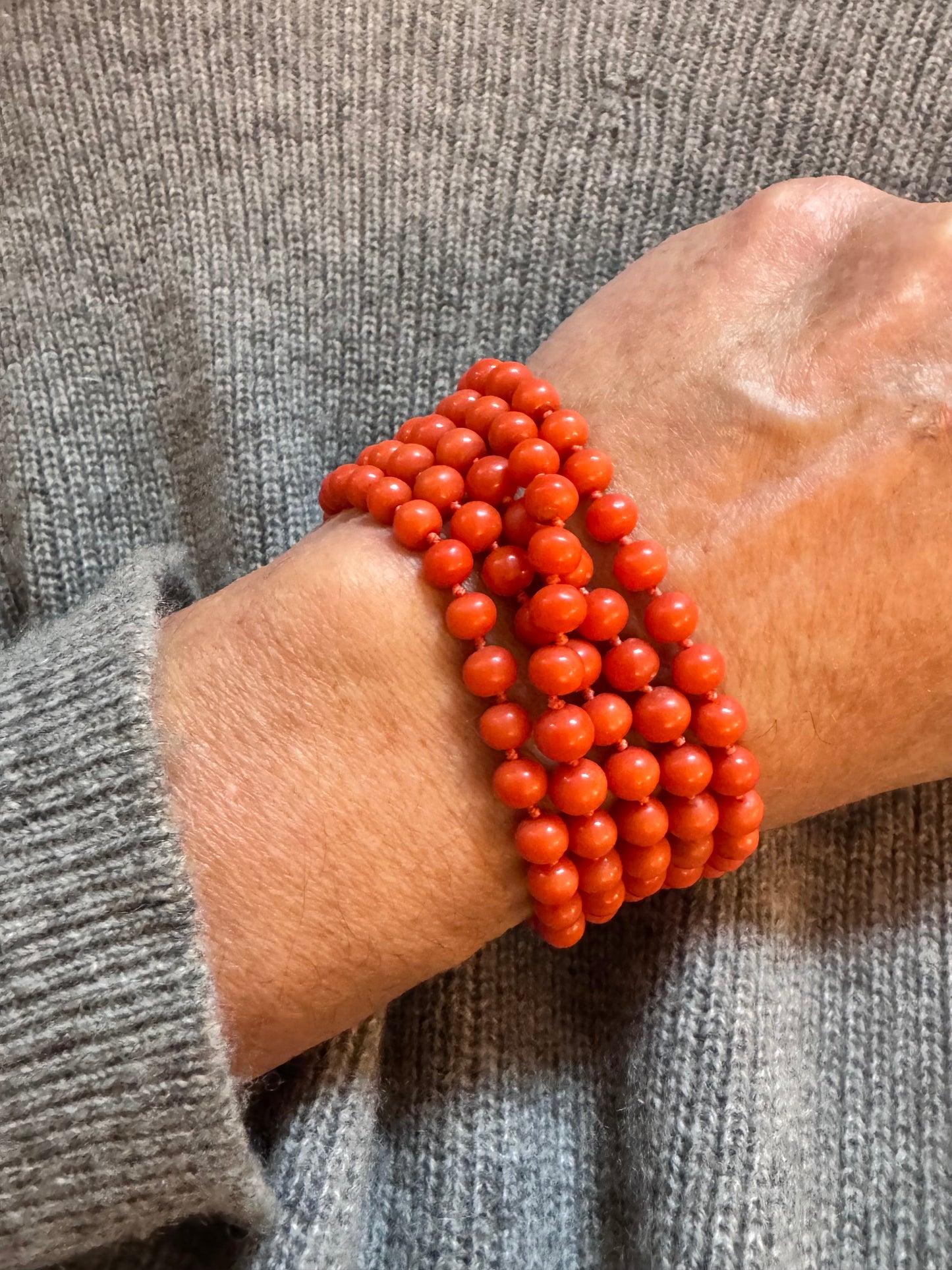 Extra Long Strand of Superior Quality Italian Coral Beads