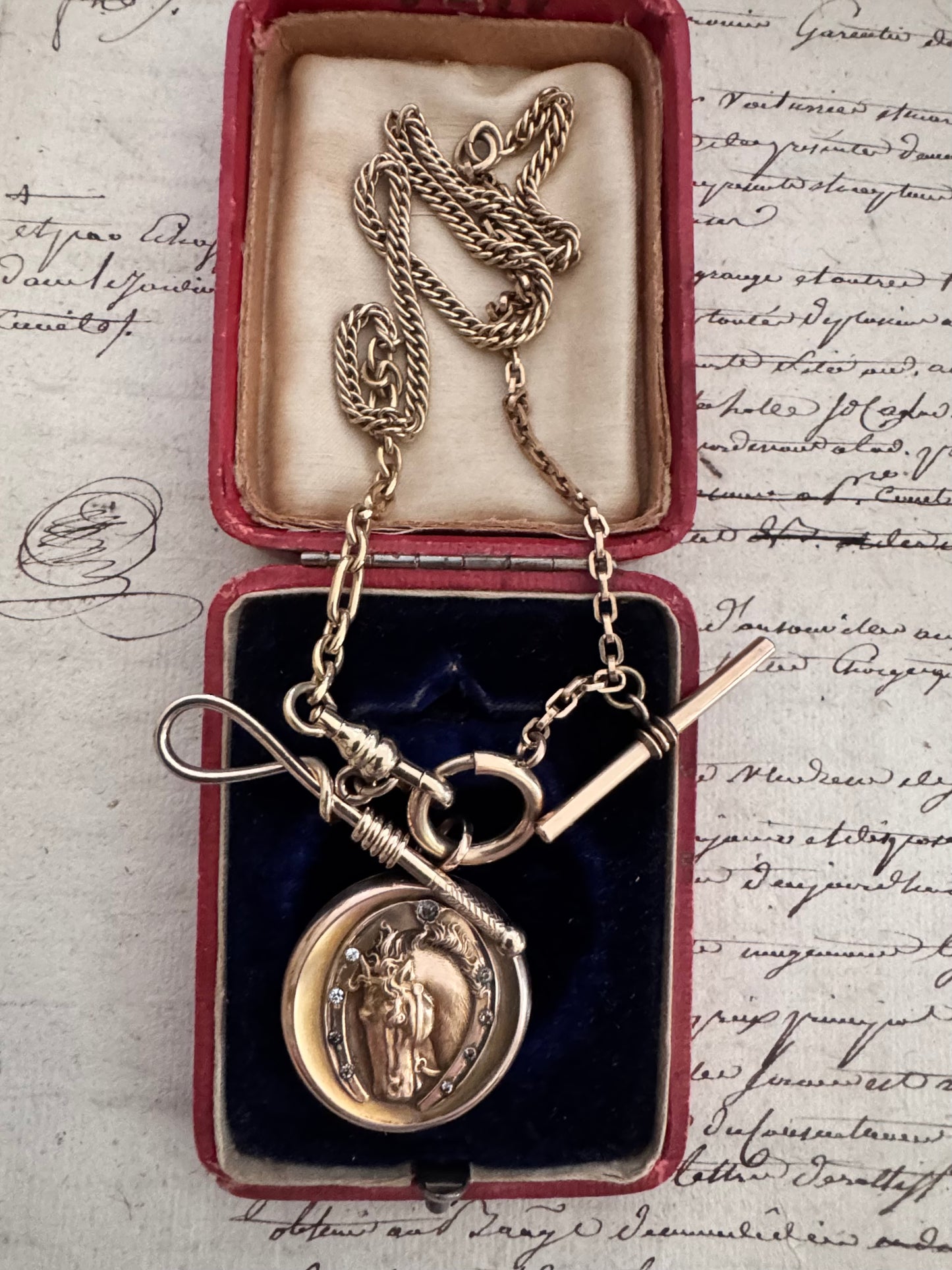 Gold Filled Watch Chain Necklace with Locket and Crop Charm