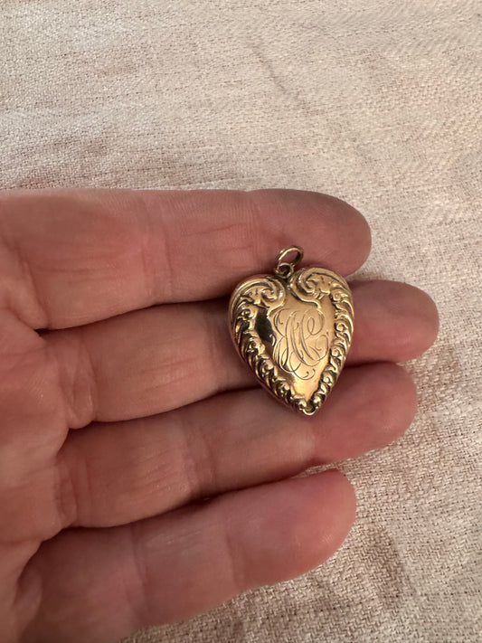 Solid 10K Gold Monogramed Puffy Heart Pendant