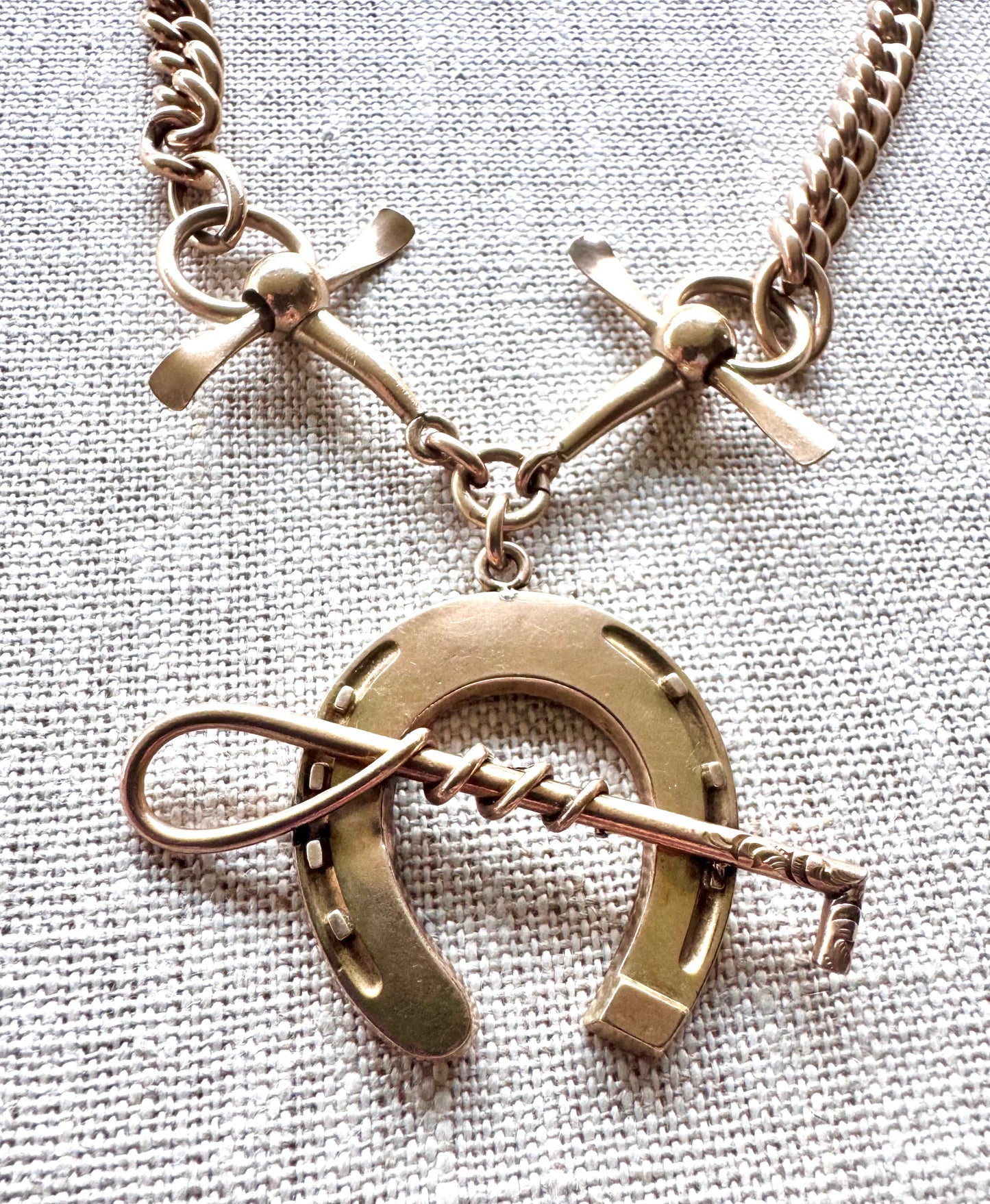 Gold Filled Equestrian Necklace with Horseshoe and Horsebit
