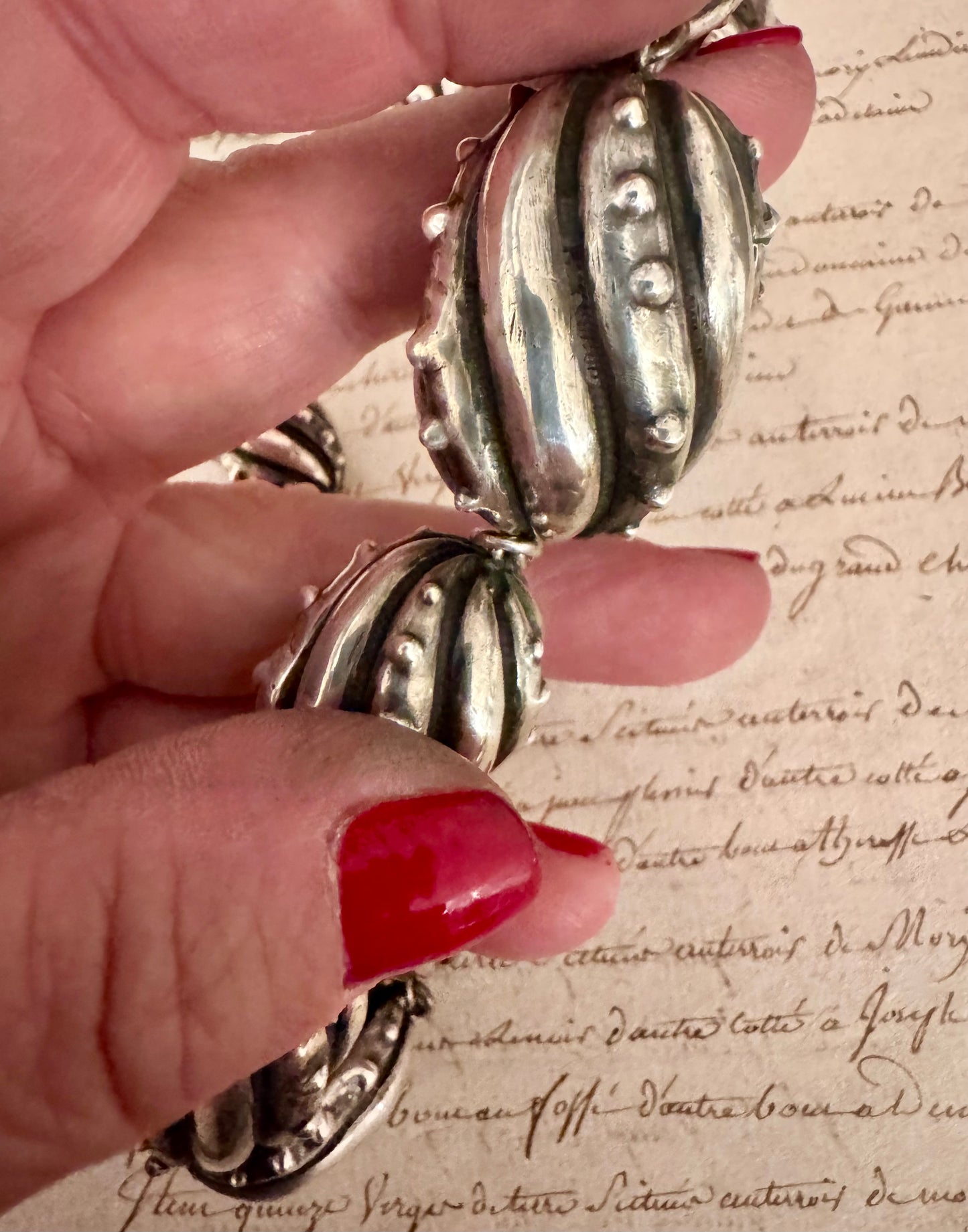 enormous graduated heavy sterling beaded necklace