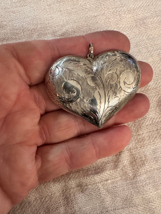 Engraved Sterling Puffy Heart Pendant