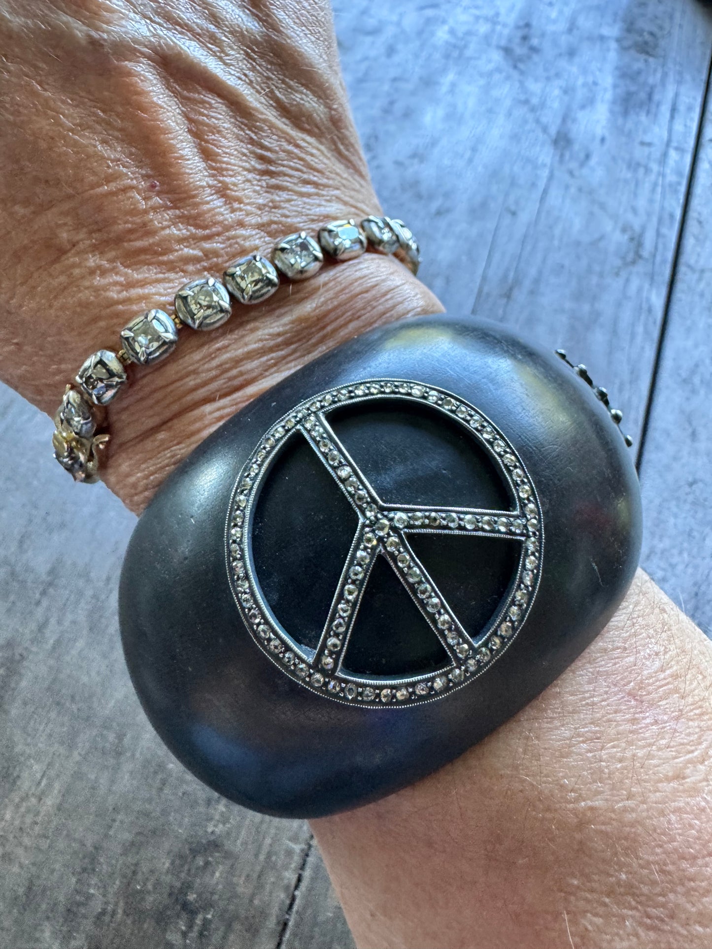 JKC Diamond and Ebony Peace Sign Cuff