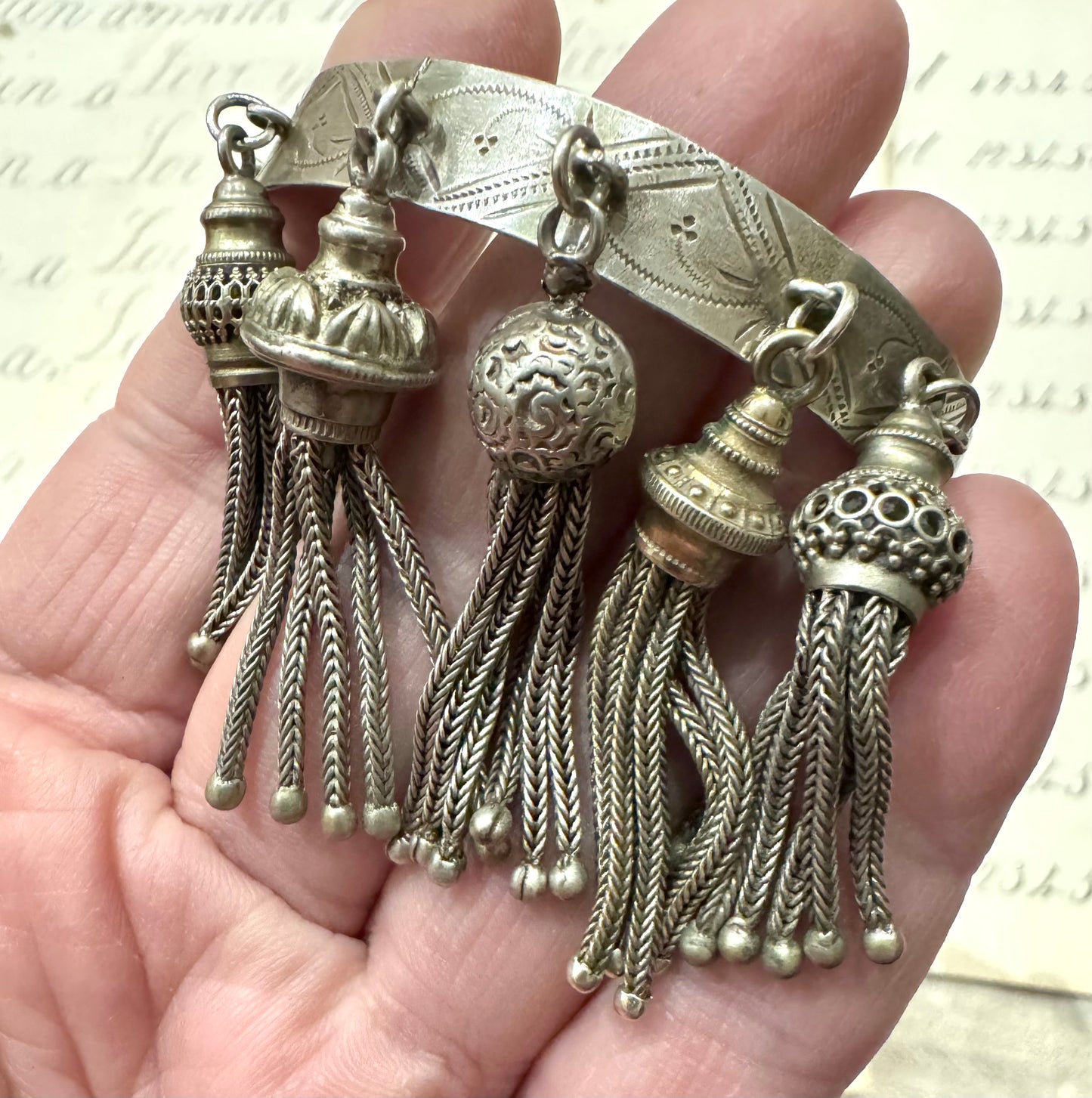spectacular antique English castle bangle spectacular antique English tassel bangle