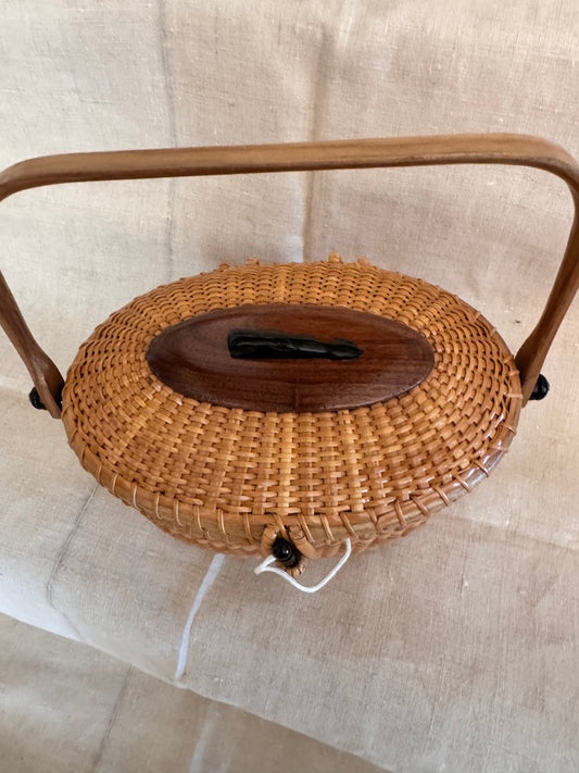 Large Oval Basket with Black Whale