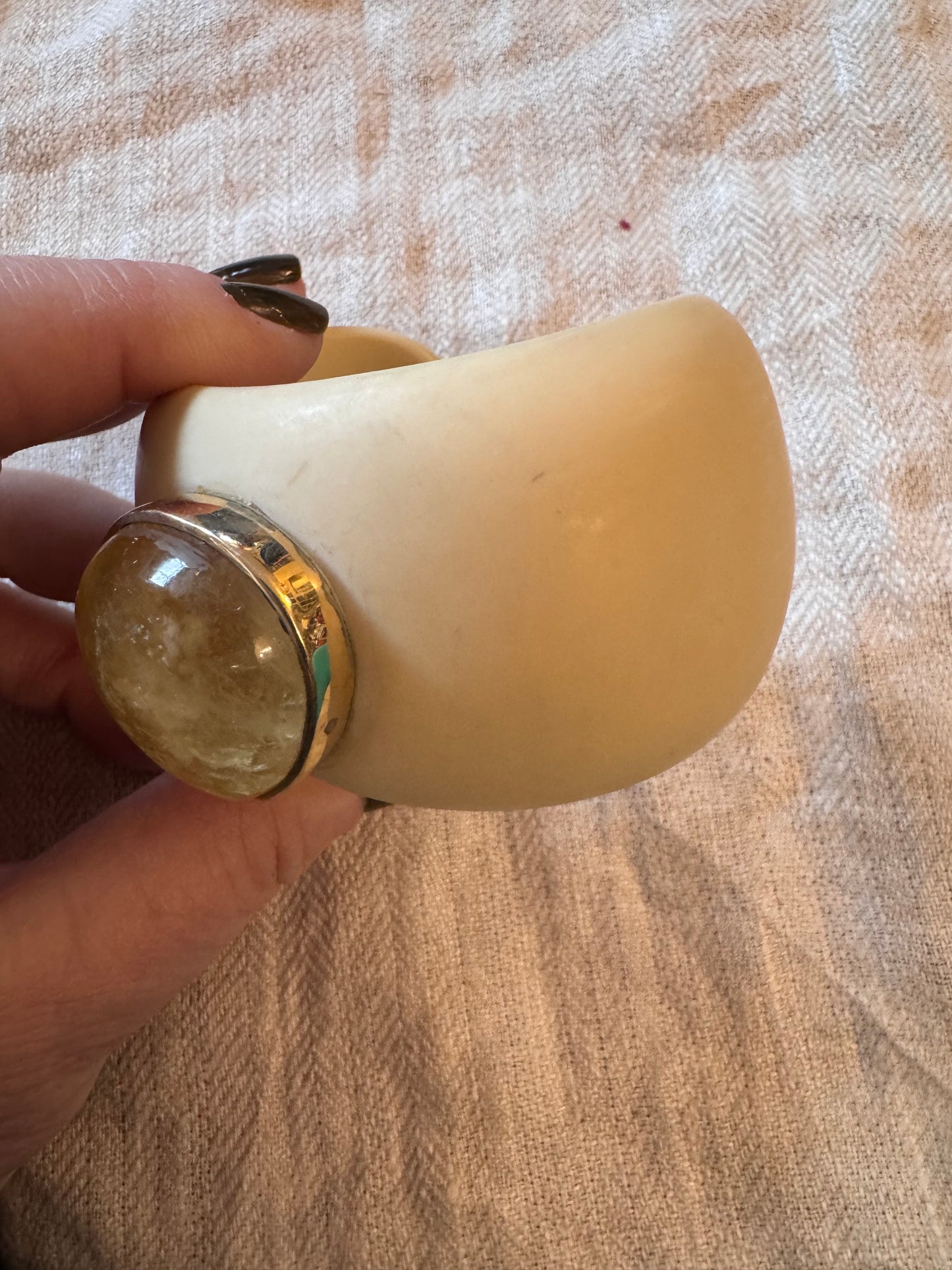 Ivory Colored Resin Cuff with Huge Citrine Cabochon
