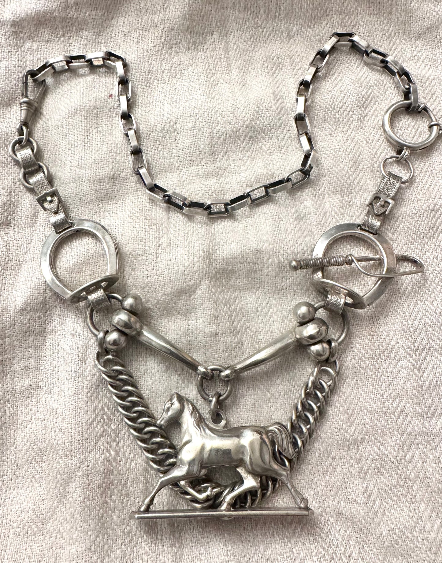 Spectacular Equestrian Watch Chain and Fob Necklace