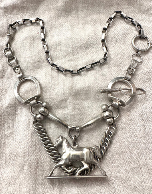 Spectacular Equestrian Watch Chain and Fob Necklace