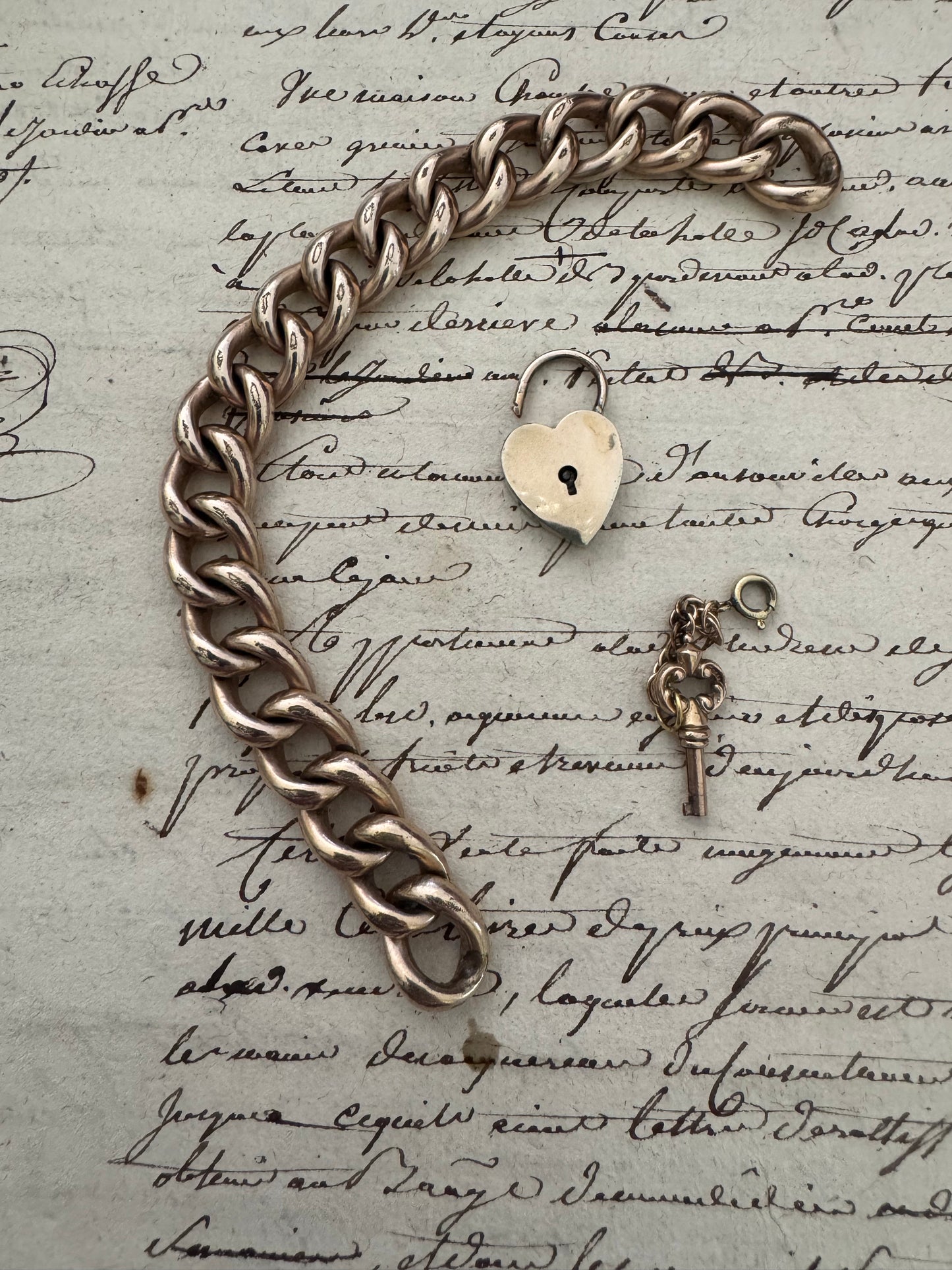 Huge Victorian Gold Filled Embossed Curb Chain with Heart Padlock
