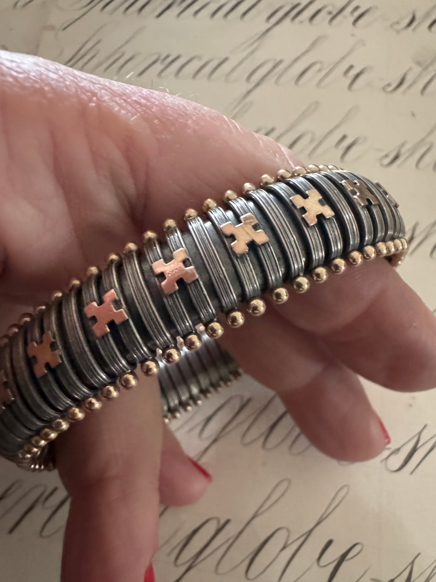 Beyond Cool Vintage Silver and 14k Gold Tubogas Bracelet