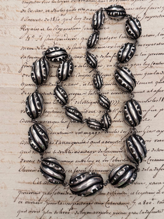 enormous graduated heavy sterling beaded necklace