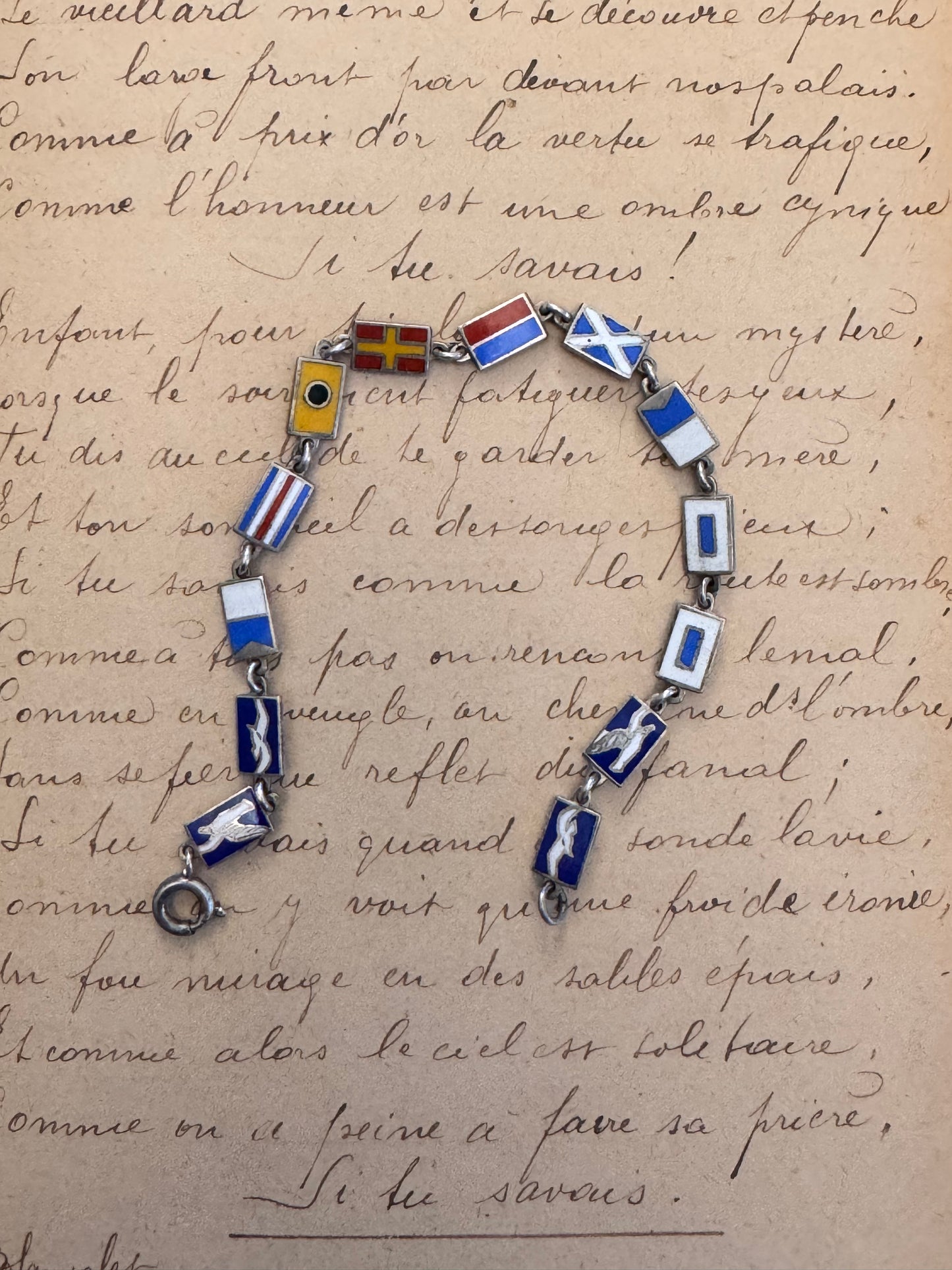 Vintage Silver and Enamel SS AMERICA Nautical Flag Bracelet