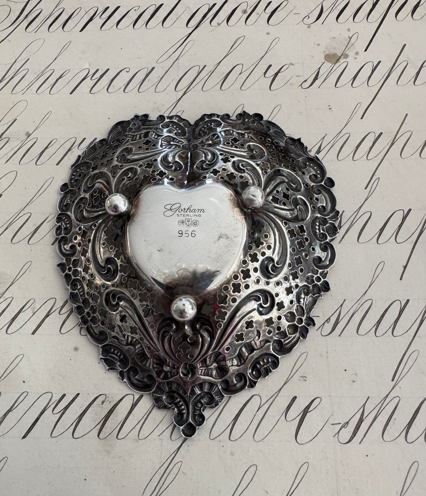 Exquisite antique Gorham Sterling Heart trinket dish