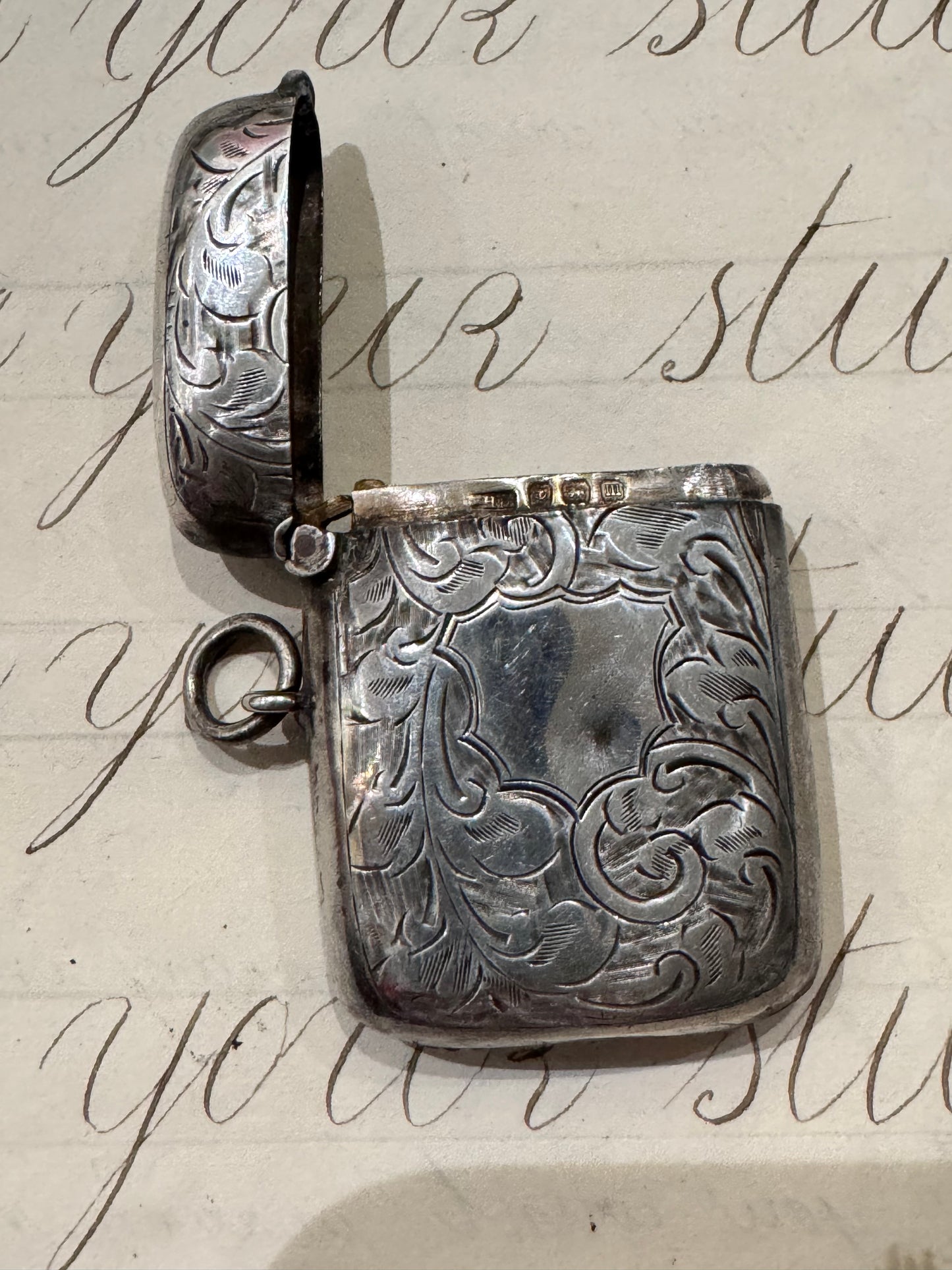 Beautiful English fully engraved match safe