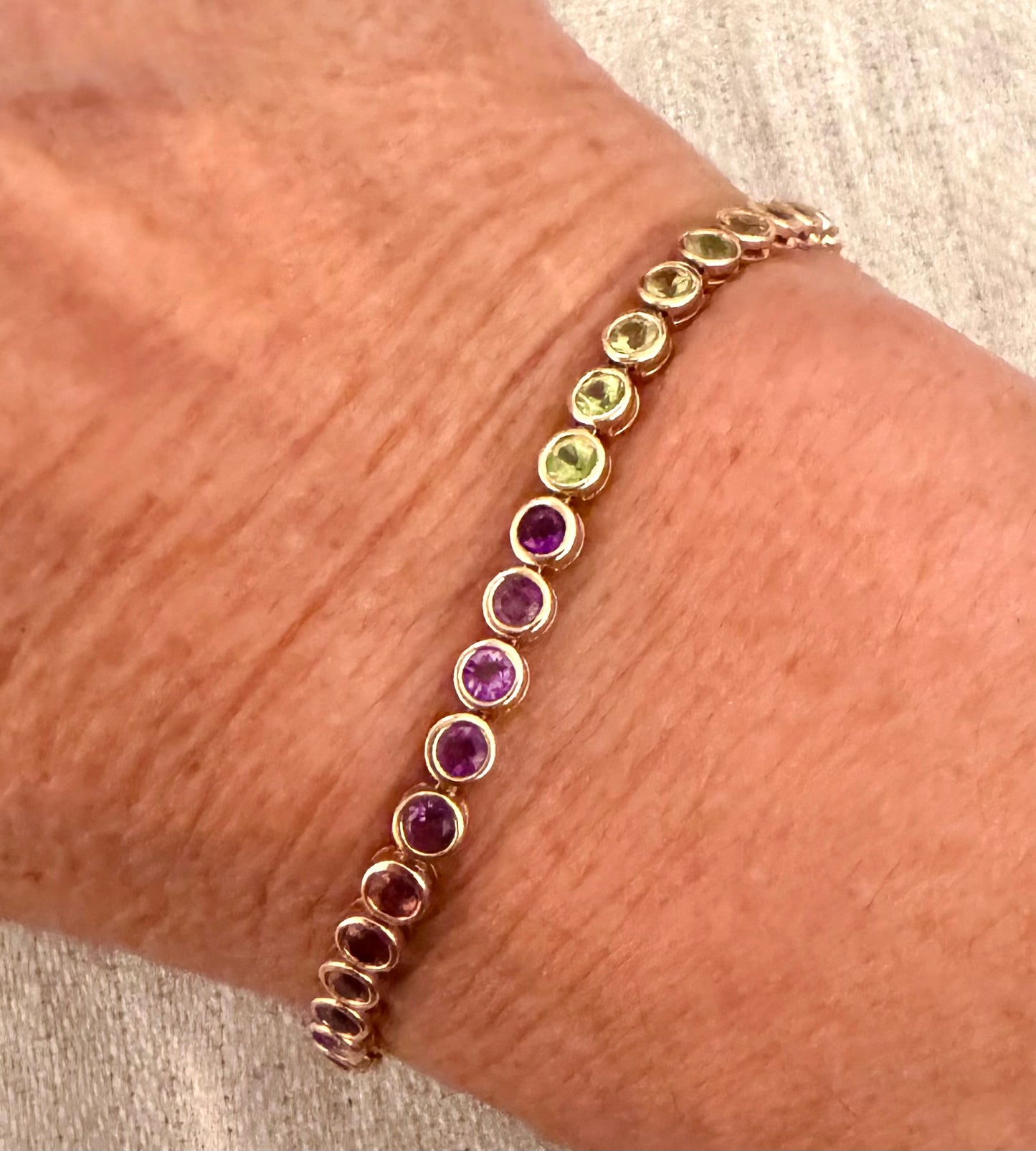 14k Gold Bezel Set Rainbow Bracelet