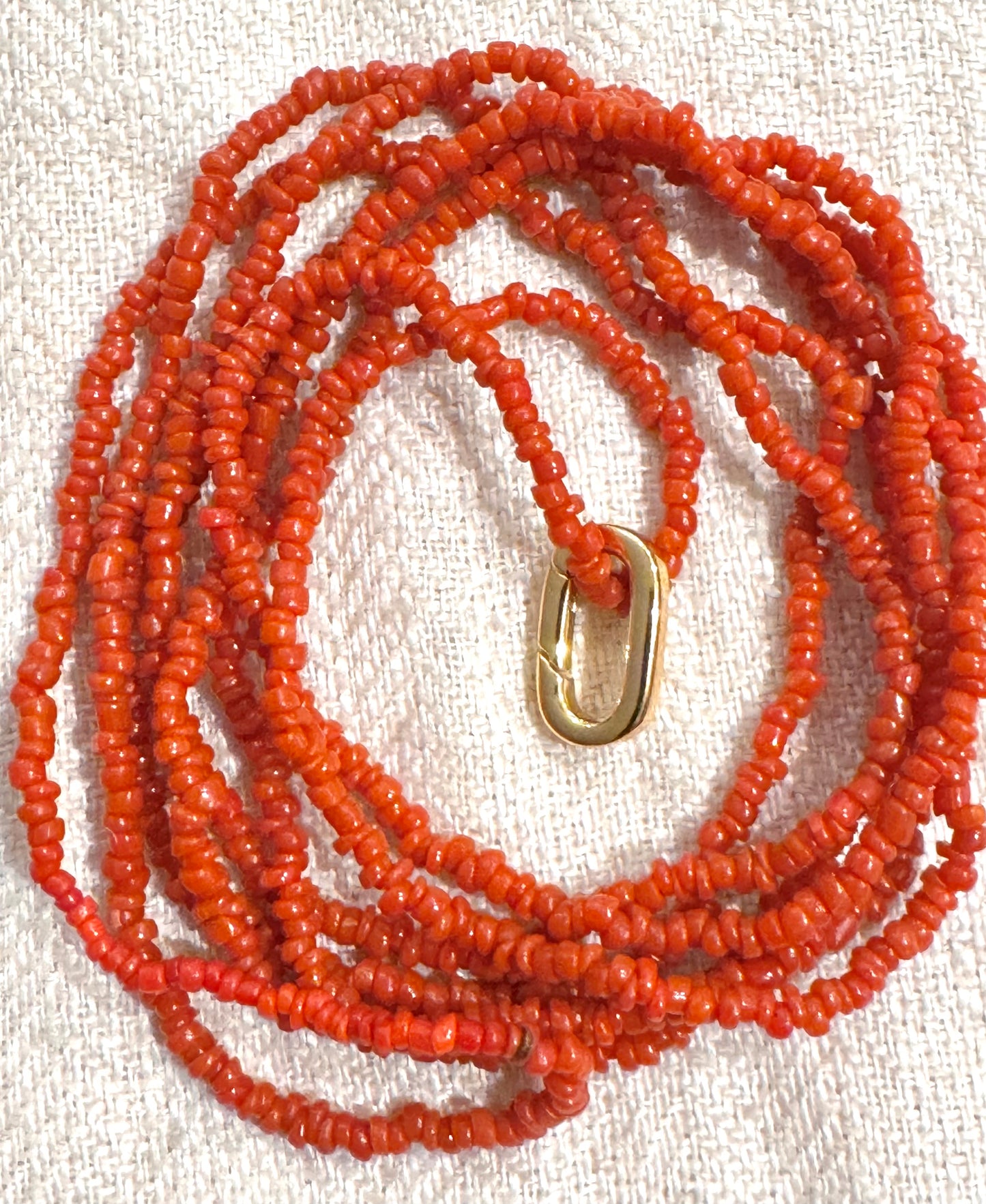 Extra Long Strand of Superior Quality Tiny Italian Coral Beads