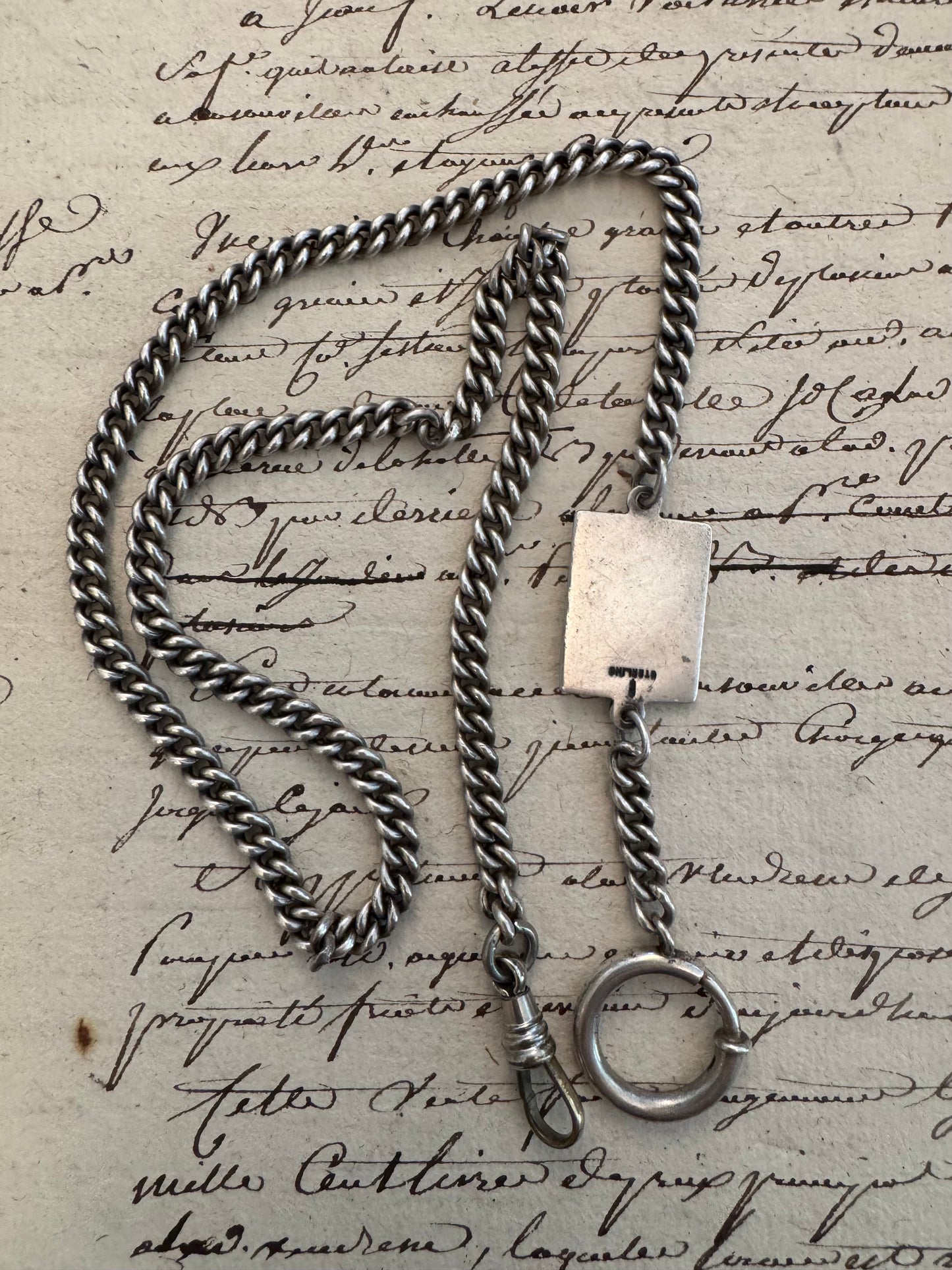 English Sterling silver curb watch chain