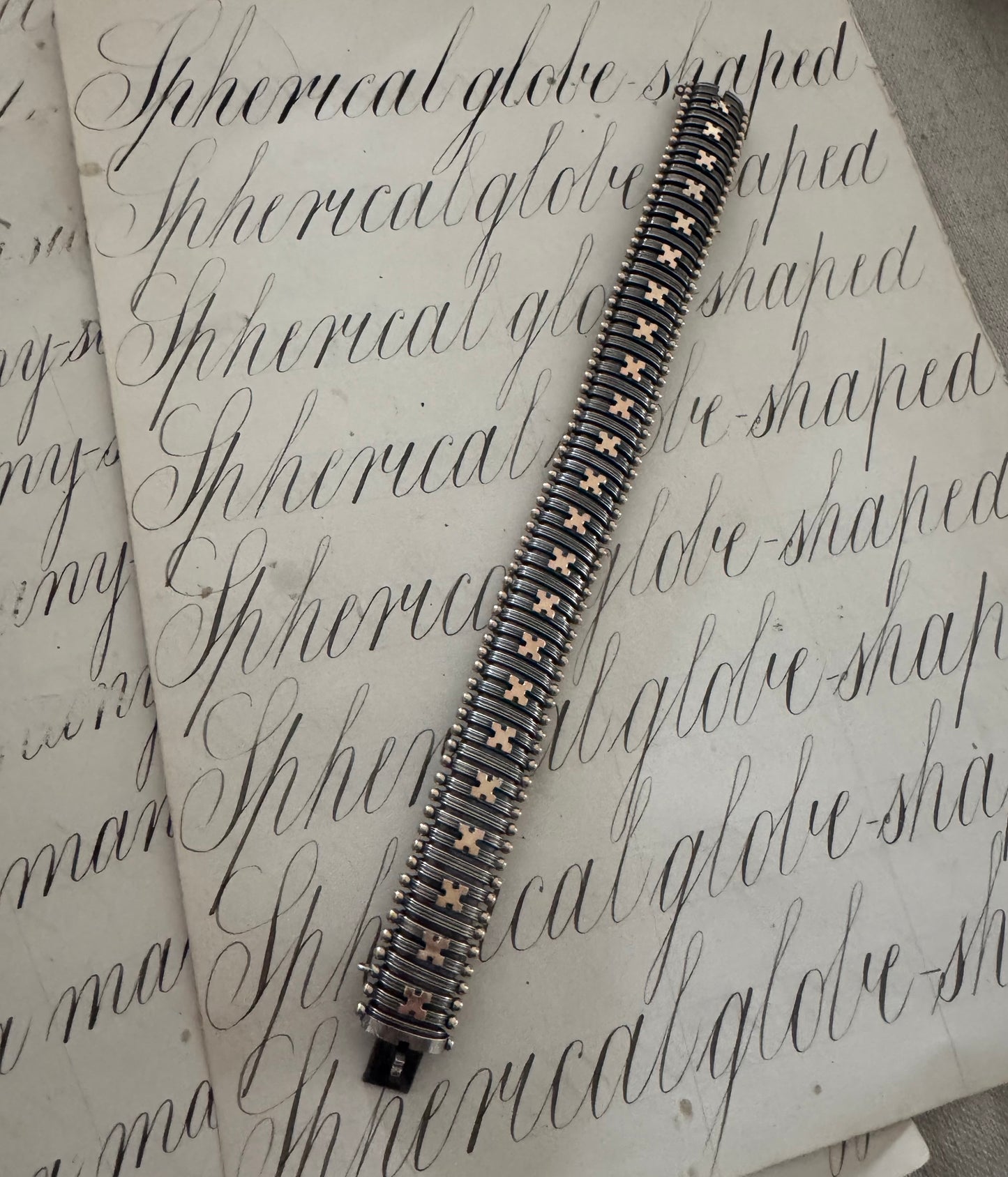 Beyond Cool Vintage Silver and 14k Gold Tubogas Bracelet