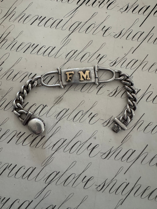 Handmade Vintage Mexican Sterling FM ID Bracelet