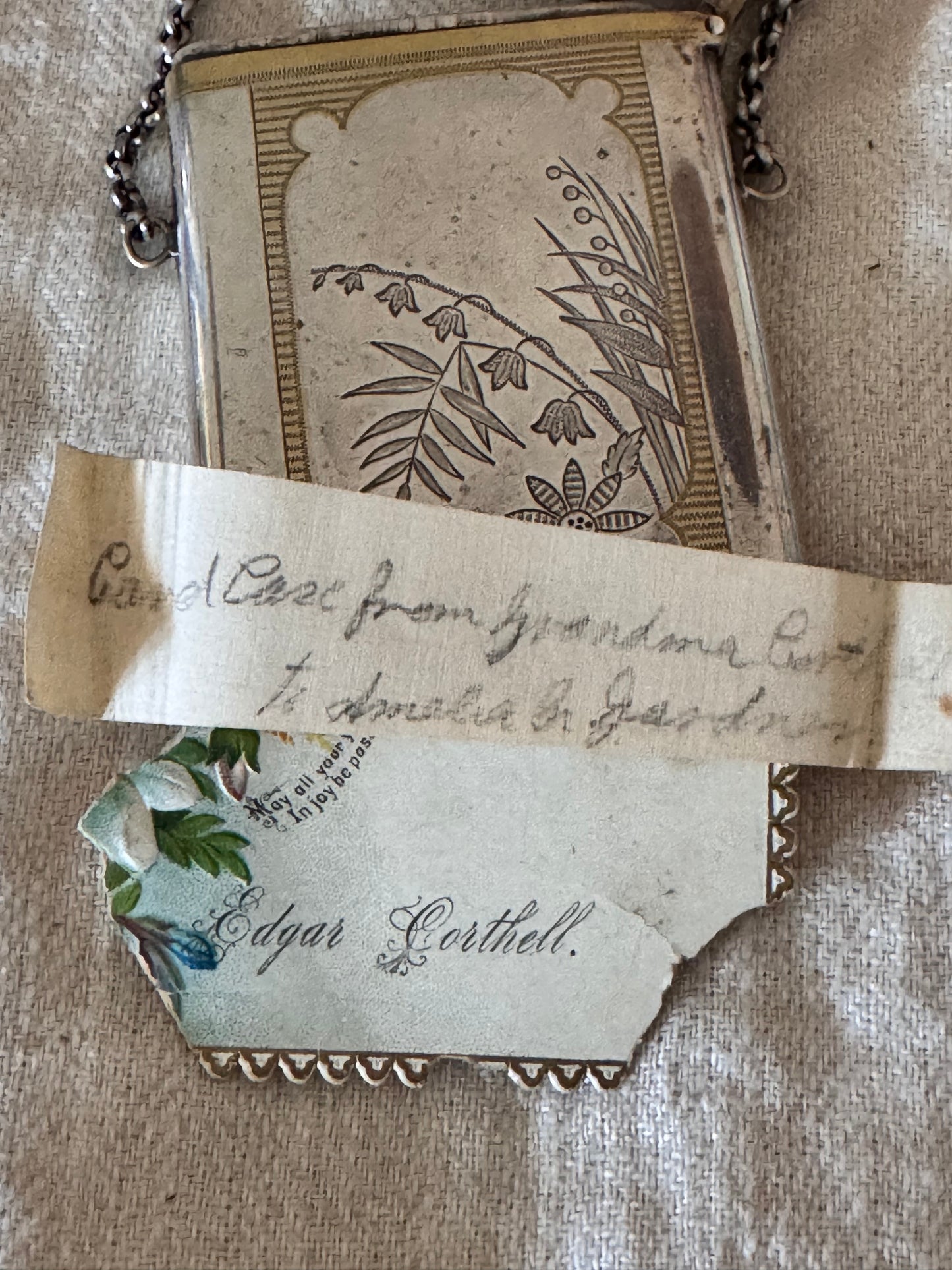 Exquisite Antique Engraved Silver with Gold Business Card Box