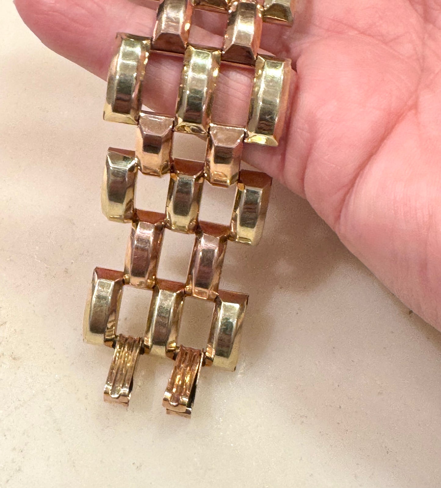 Spectacular Wide Retro 2-Tone Tank Track Bracelet