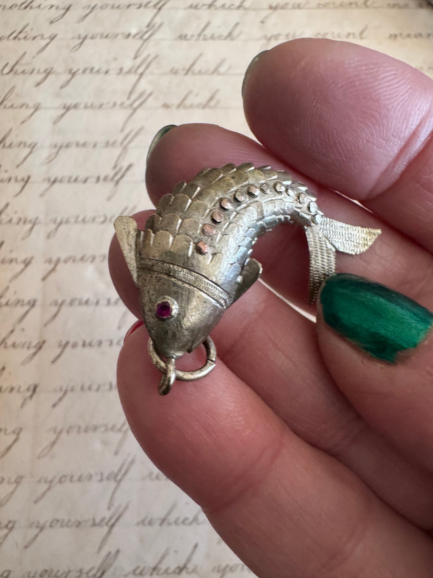 MEDIUM Antique Chinese Extremely Wiggly Articulated Silver Fish G