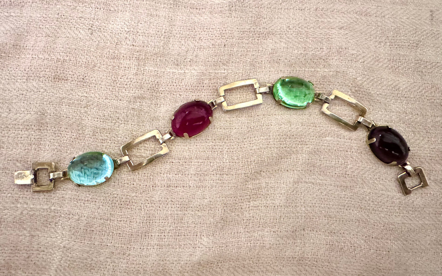 Vintage Gold Over Sterling Bracelet with Glass Cabochons