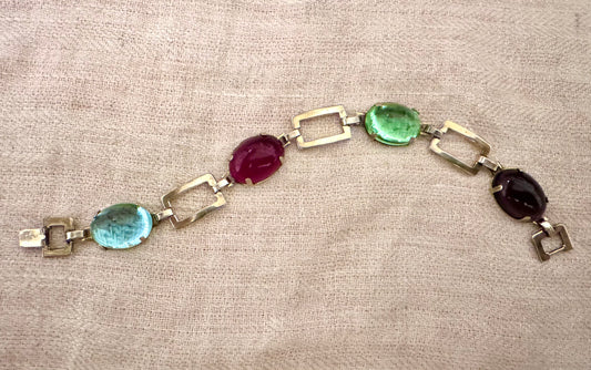 Vintage Gold Over Sterling Bracelet with Glass Cabochons