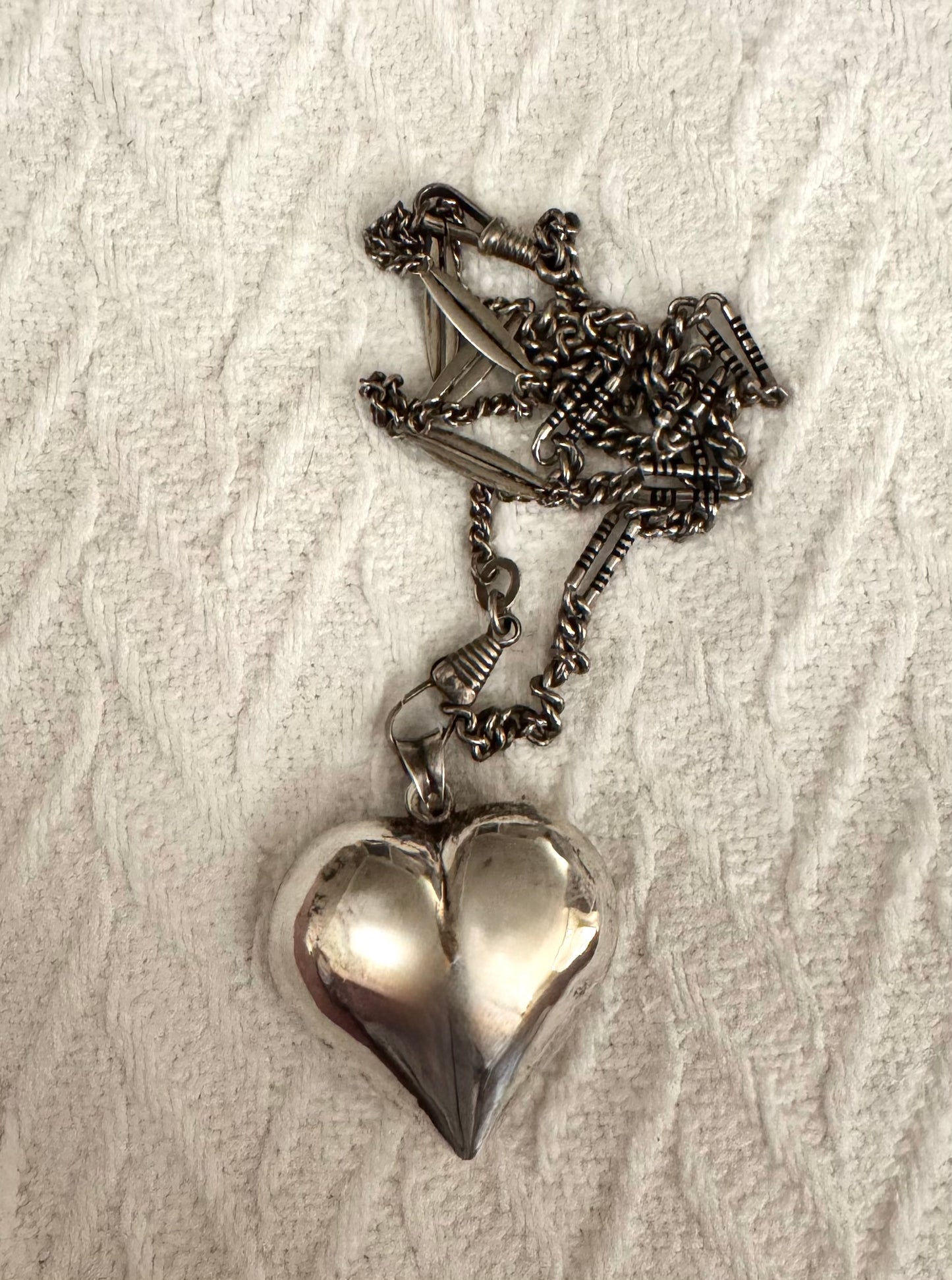 Simple Huge Puffy Silver Heart Pendant