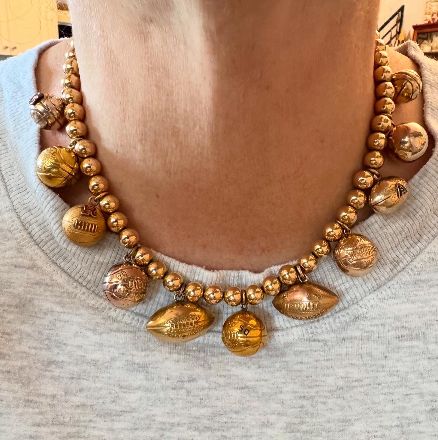 Gold Filled Sports Ball and Bead Charm Necklace