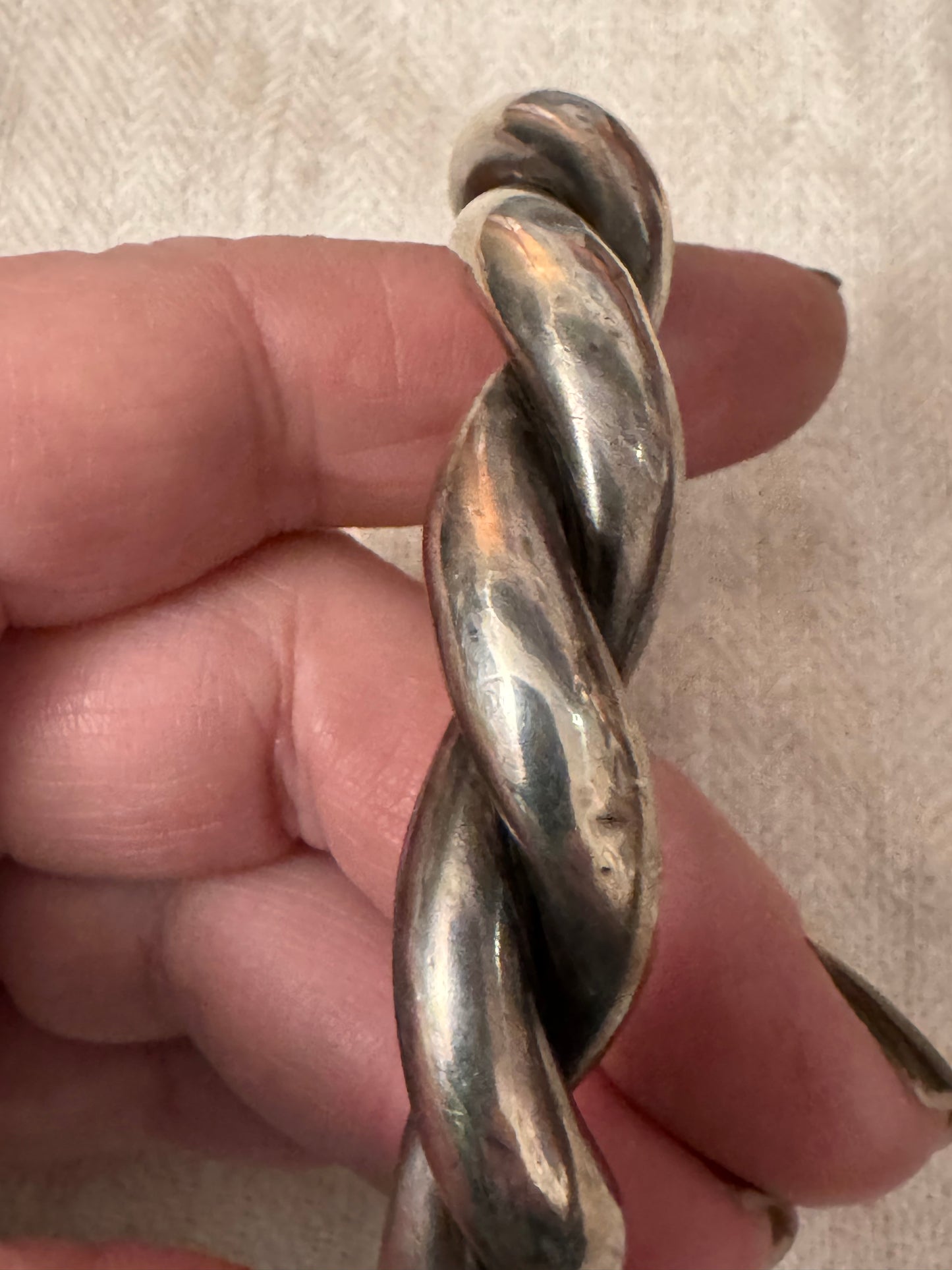 Beautiful and Rare Large Victorian Silver Rope Bangle