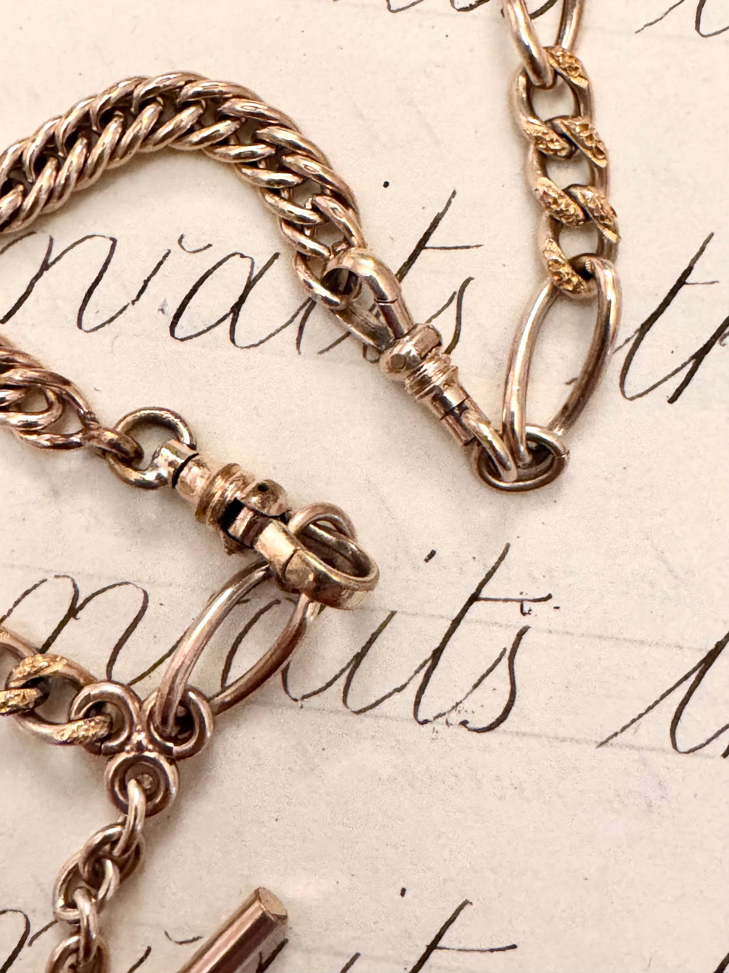 Beautiful Antique Gold Filled Curb and Long + Short Watch Chain