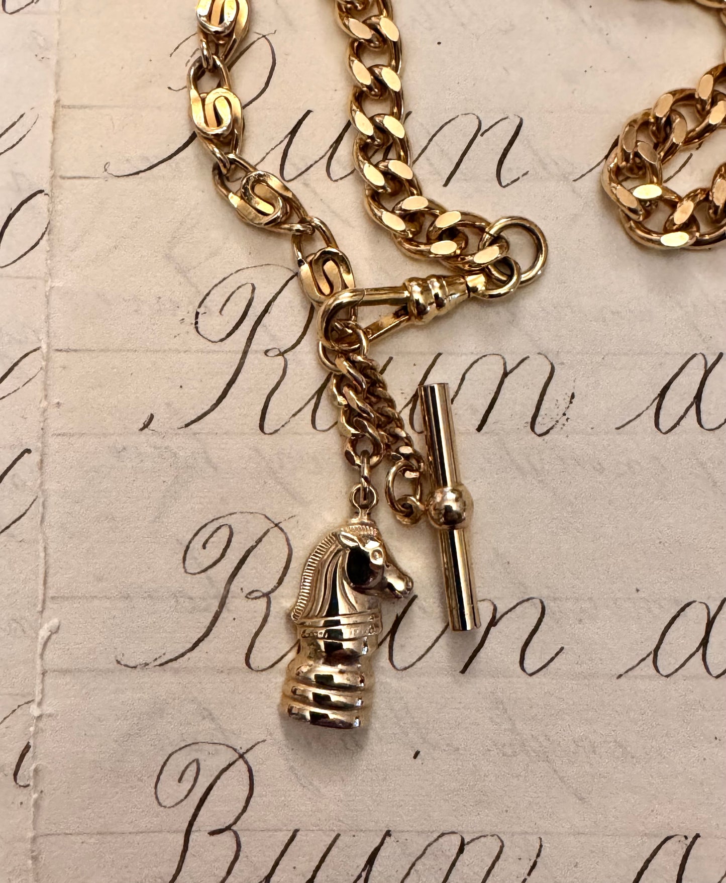 Heavy Gold Plated Watch Chain Necklace with Charm