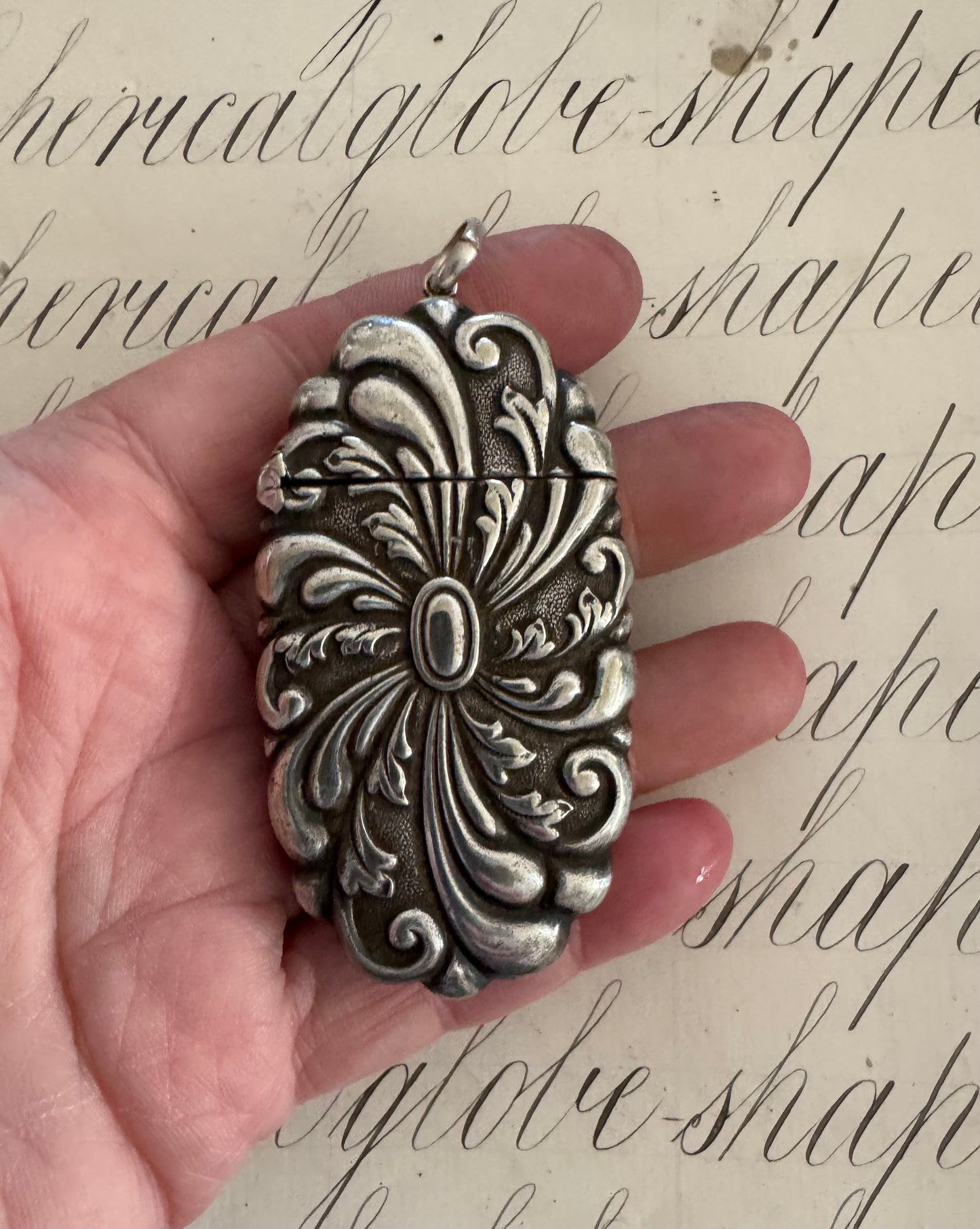 Beautiful large embossed antique match safe