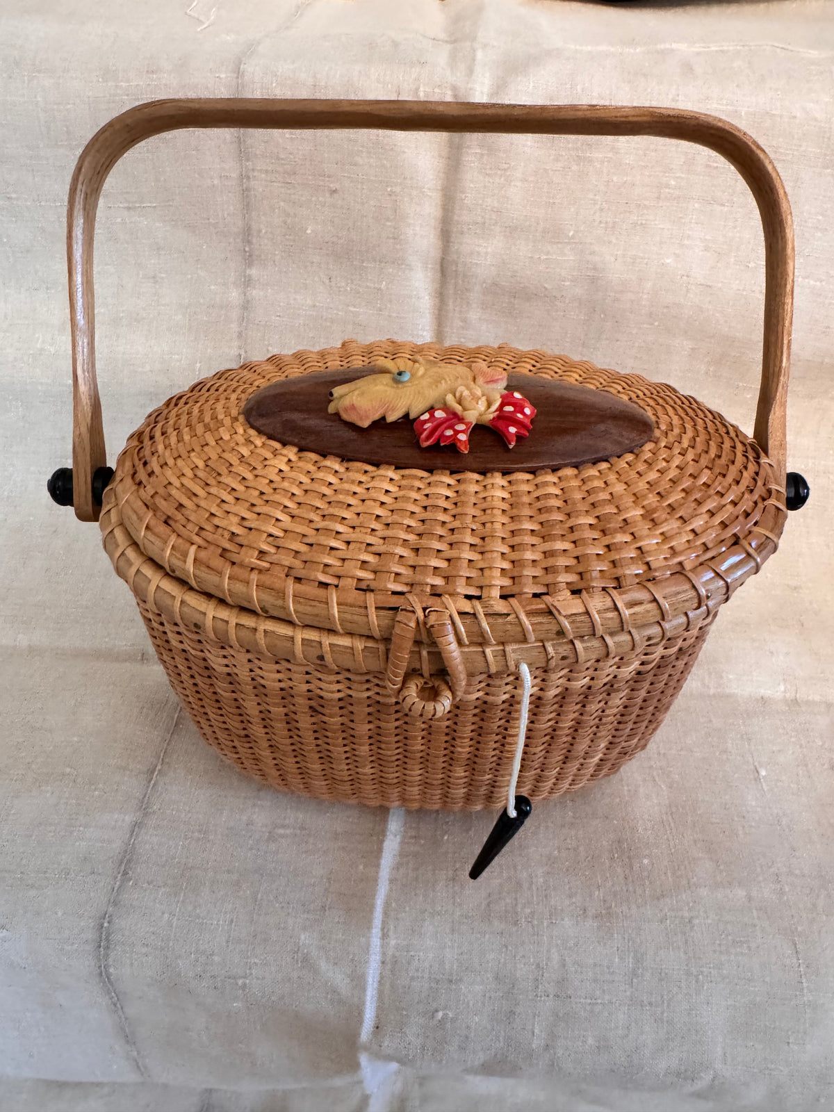 Large Oval Basket with Repurposed Vintage Celluloid Scotty Pin