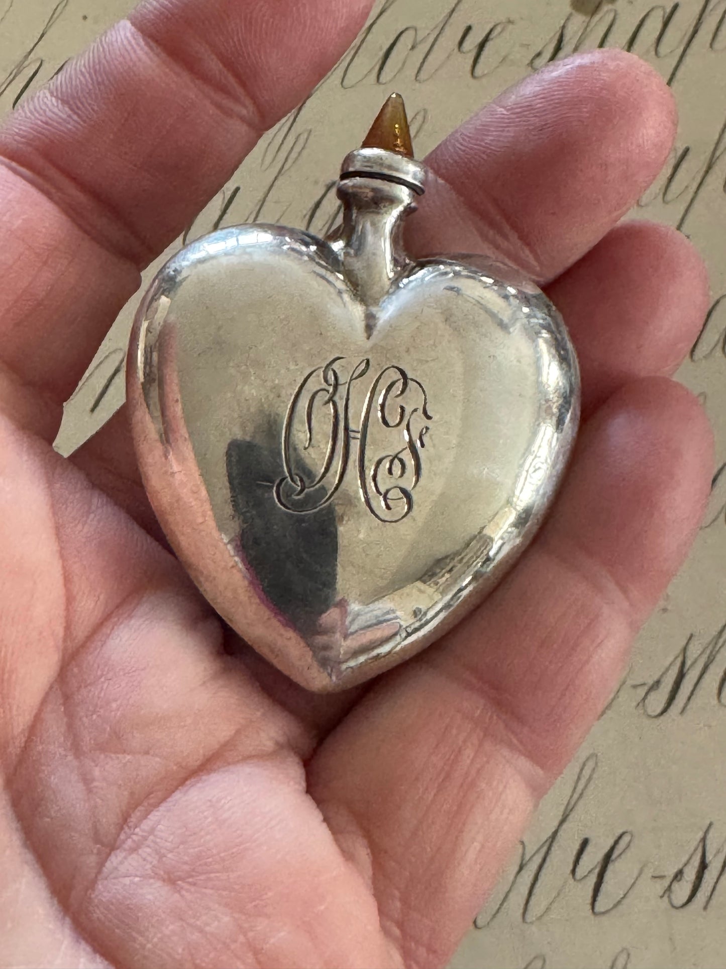lovely, large heart shaped perfume bottle with monogram